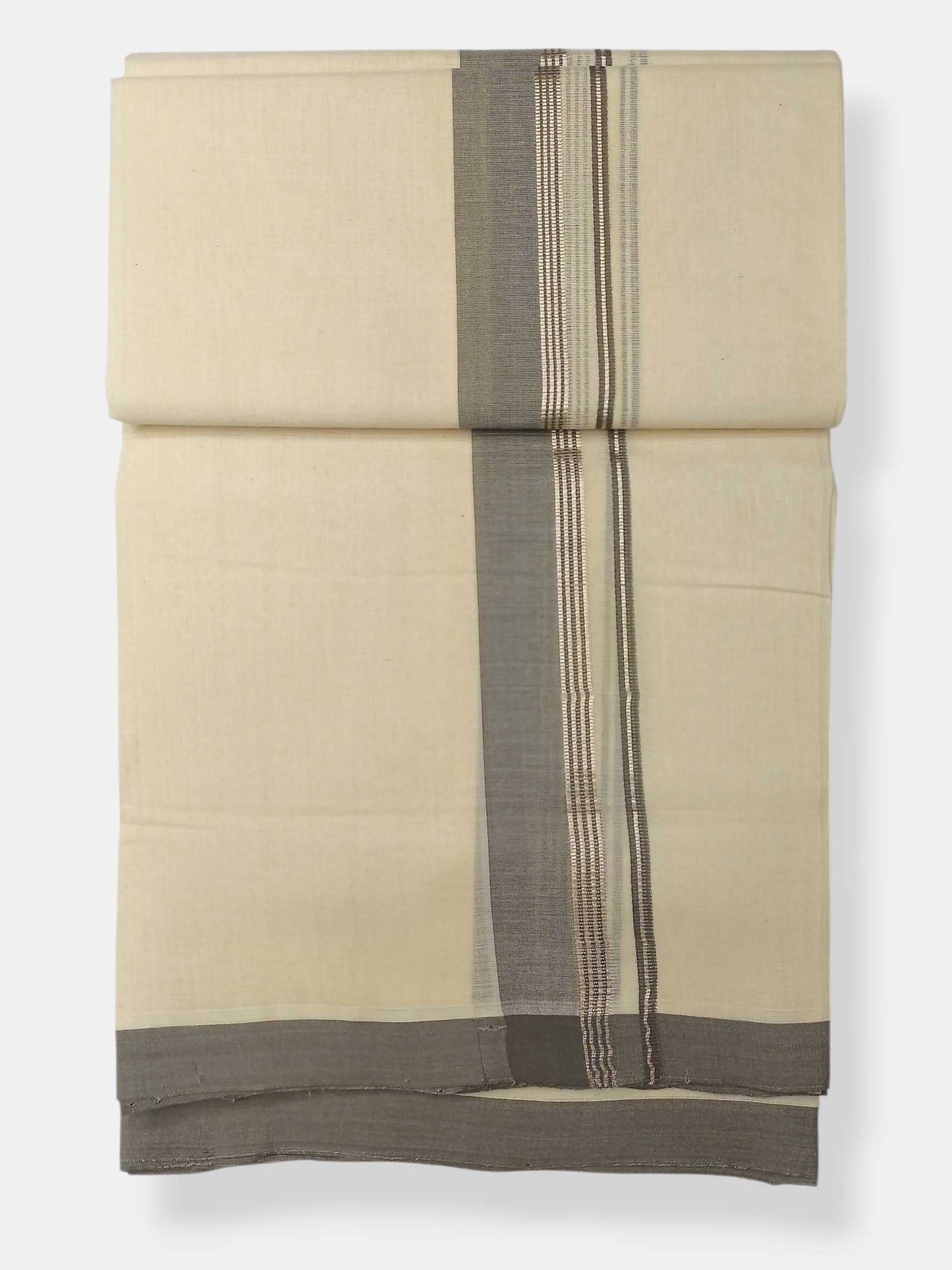 Balaramapuram Handloom Double Mundu Pure Cotton with Gray Border
