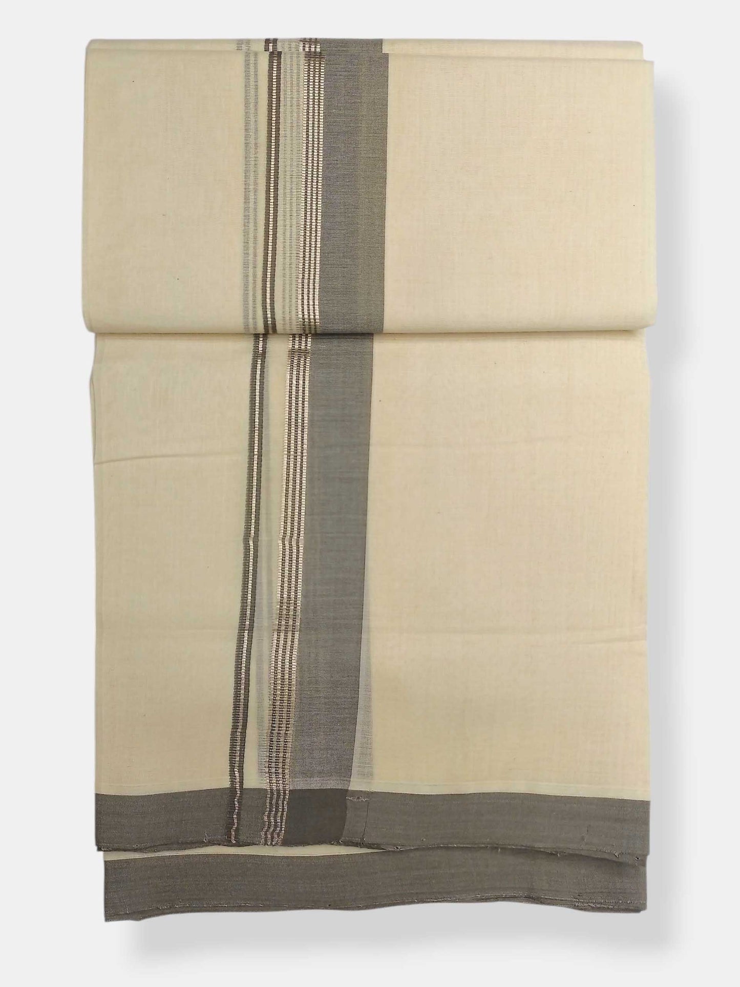 Balaramapuram Handloom Double Mundu Pure Cotton with Gray Border