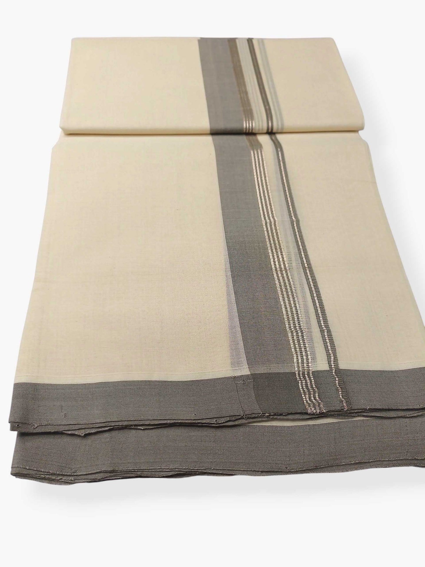 Balaramapuram Handloom Double Mundu Pure Cotton with Gray Border