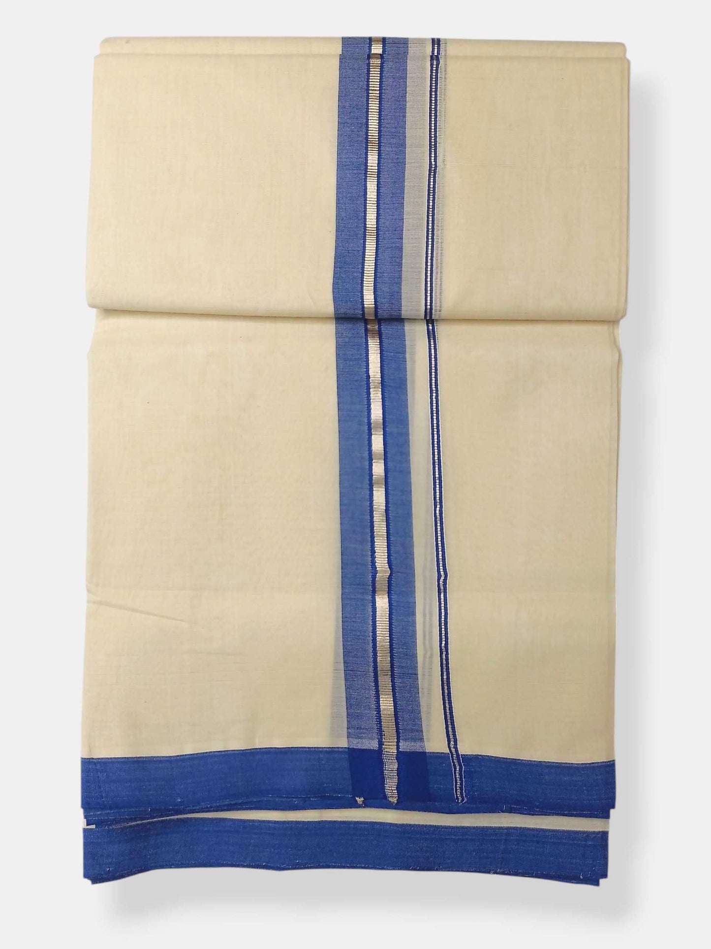Balaramapuram Handloom Double Mundu Pure Cotton with Blue Border