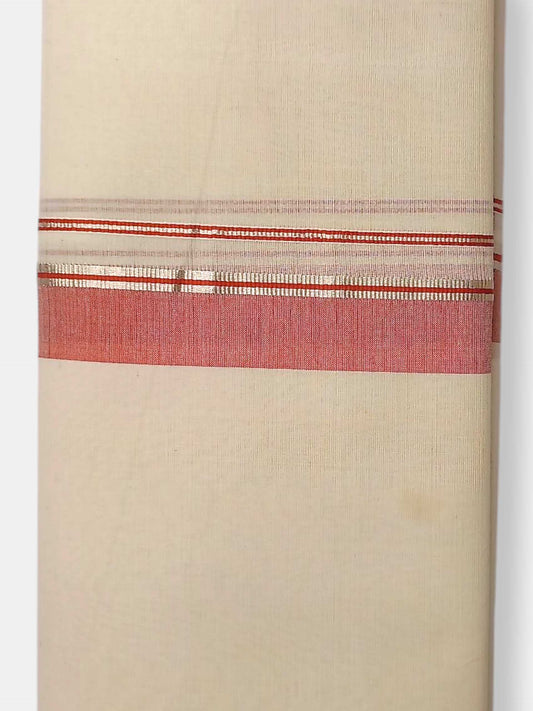 Balaramapuram Handloom Double Mundu Pure Cotton with Orange Border