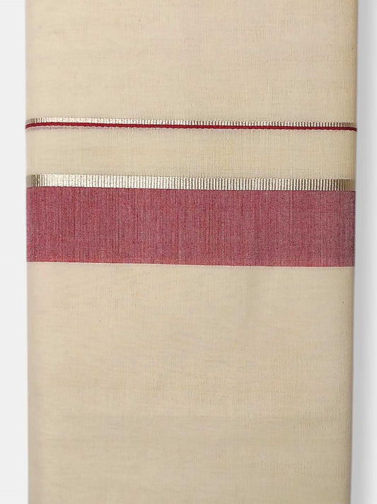 Balaramapuram Handloom Double Mundu Pure Cotton with Maroon Border