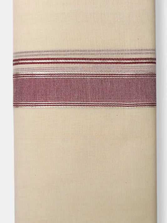 Balaramapuram Handloom Double Mundu Pure Cotton with Brown Border