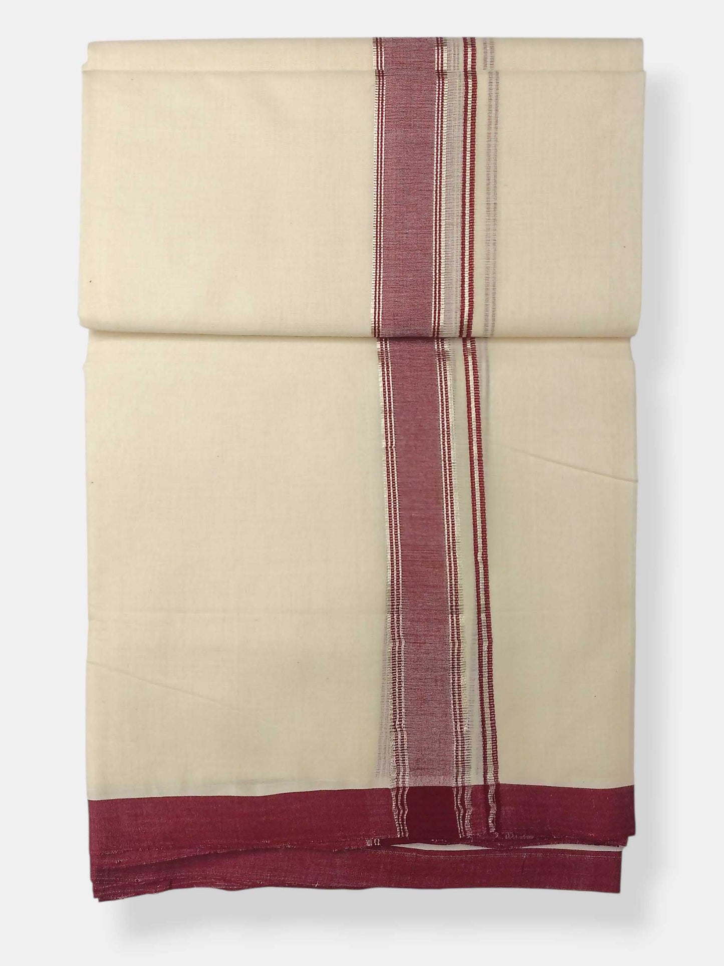 Balaramapuram Handloom Double Mundu Pure Cotton with Brown Border