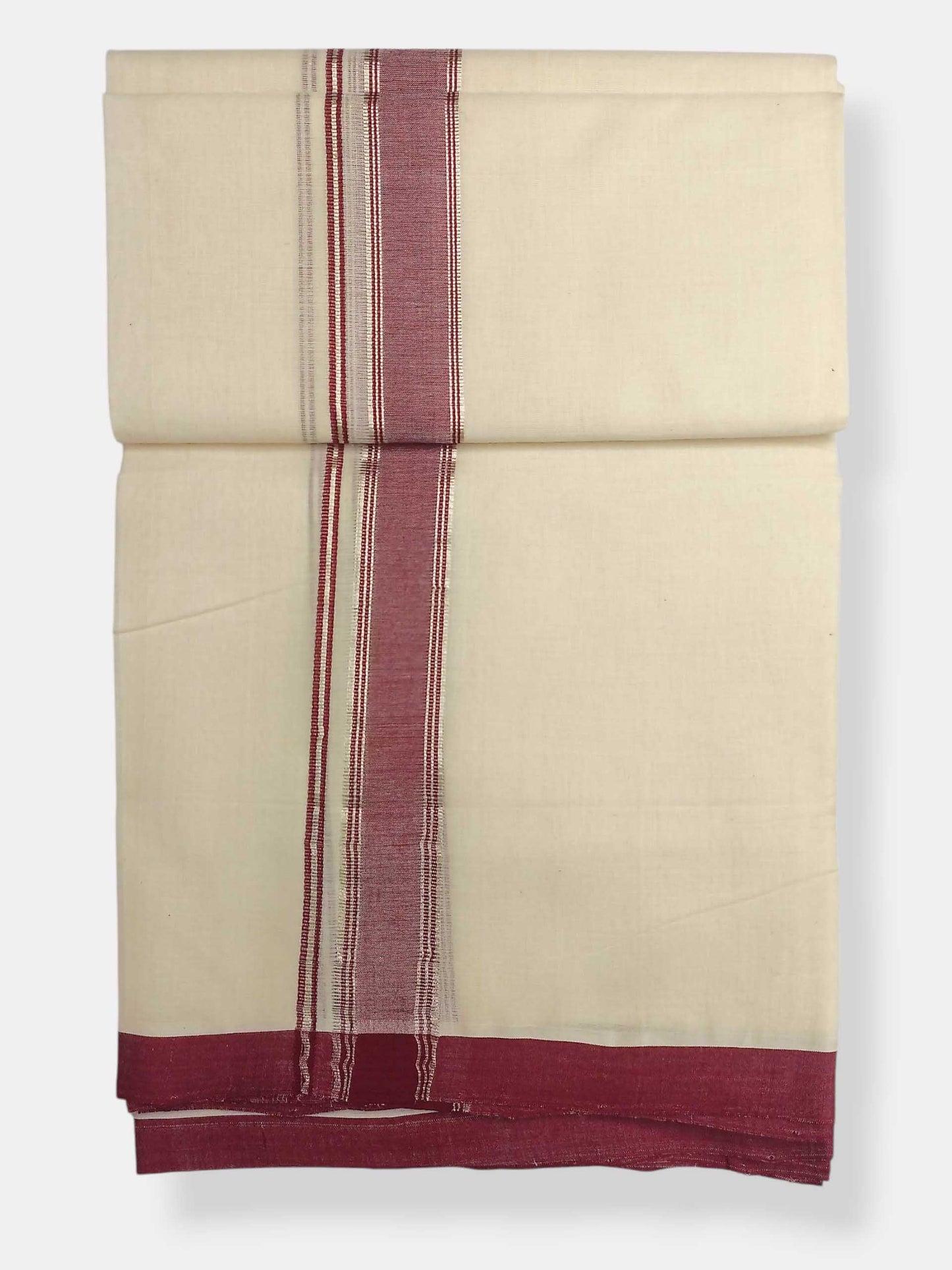 Balaramapuram Handloom Double Mundu Pure Cotton with Brown Border