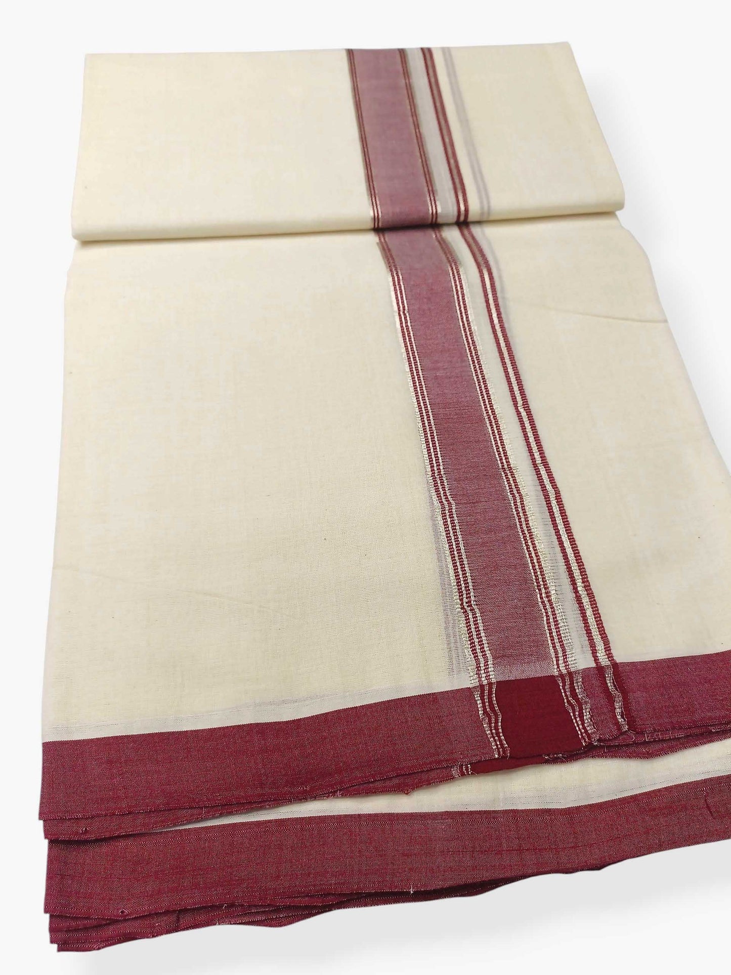 Balaramapuram Handloom Double Mundu Pure Cotton with Brown Border