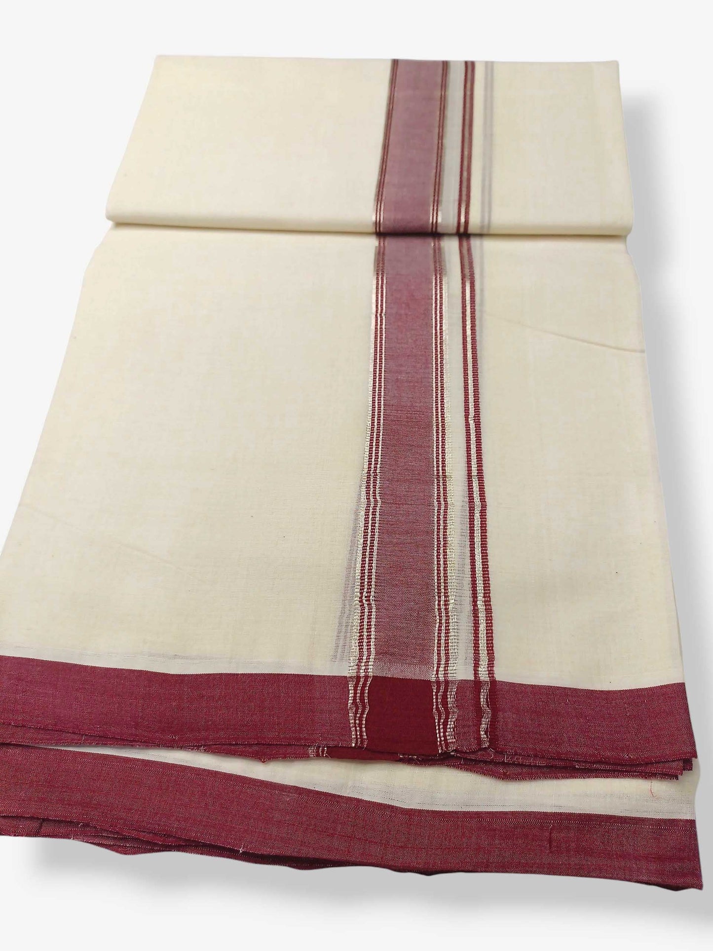 Balaramapuram Handloom Double Mundu Pure Cotton with Brown Border