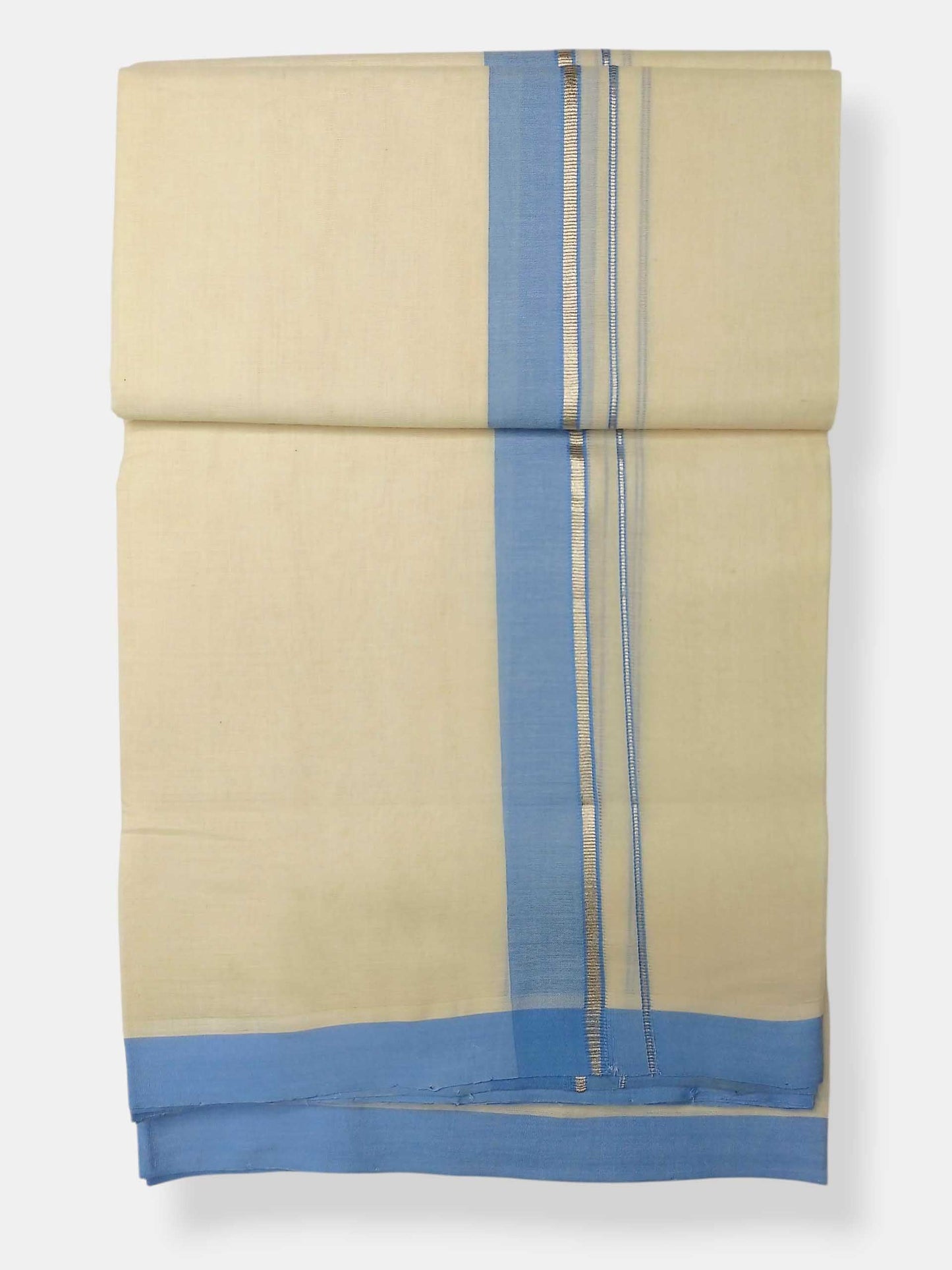 Balaramapuram Handloom Double Mundu Pure Cotton with Blue Border