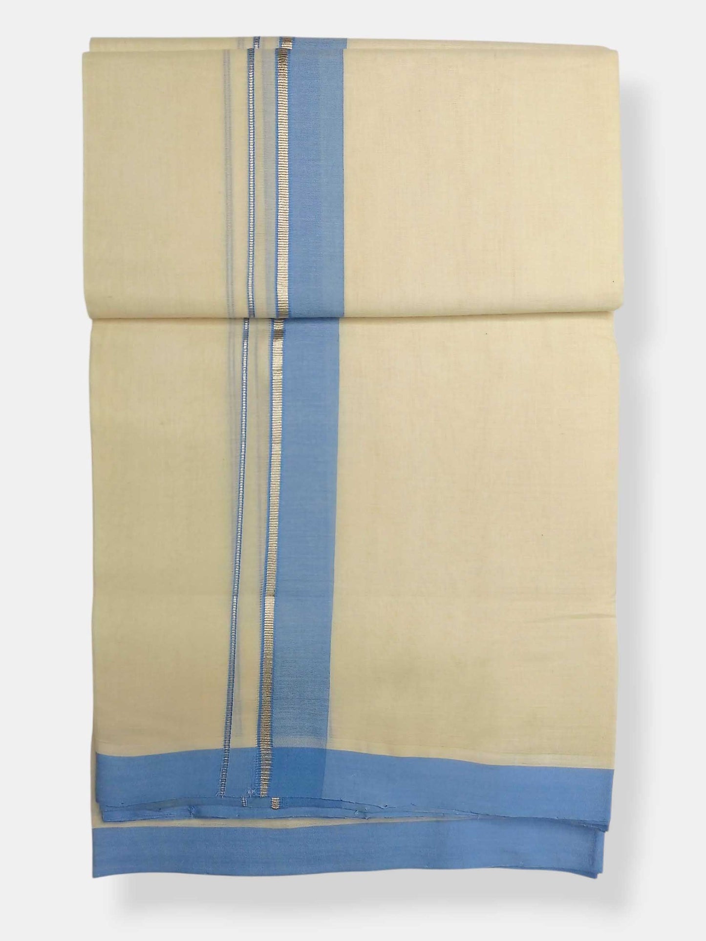 Balaramapuram Handloom Double Mundu Pure Cotton with Blue Border