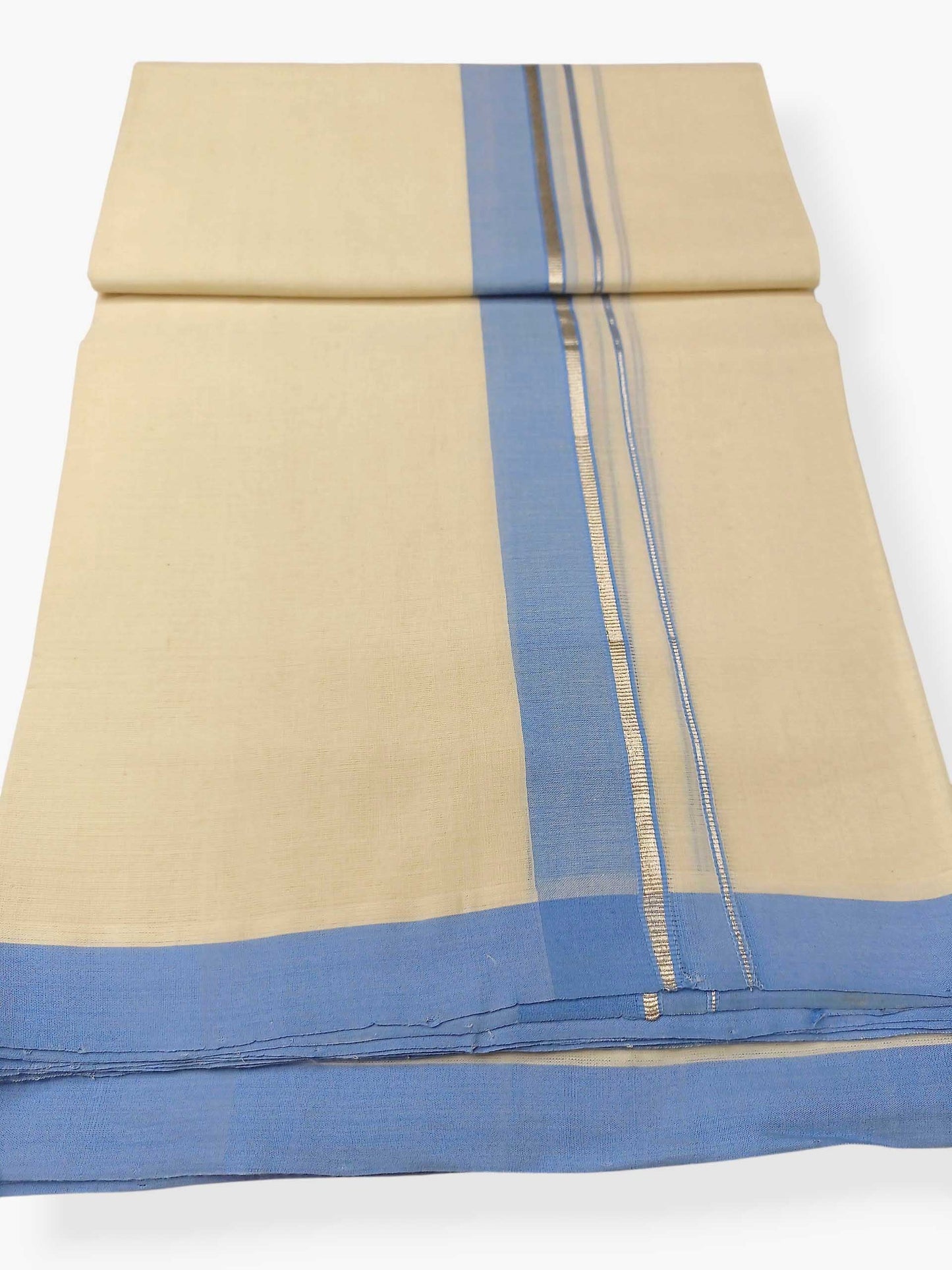 Balaramapuram Handloom Double Mundu Pure Cotton with Blue Border