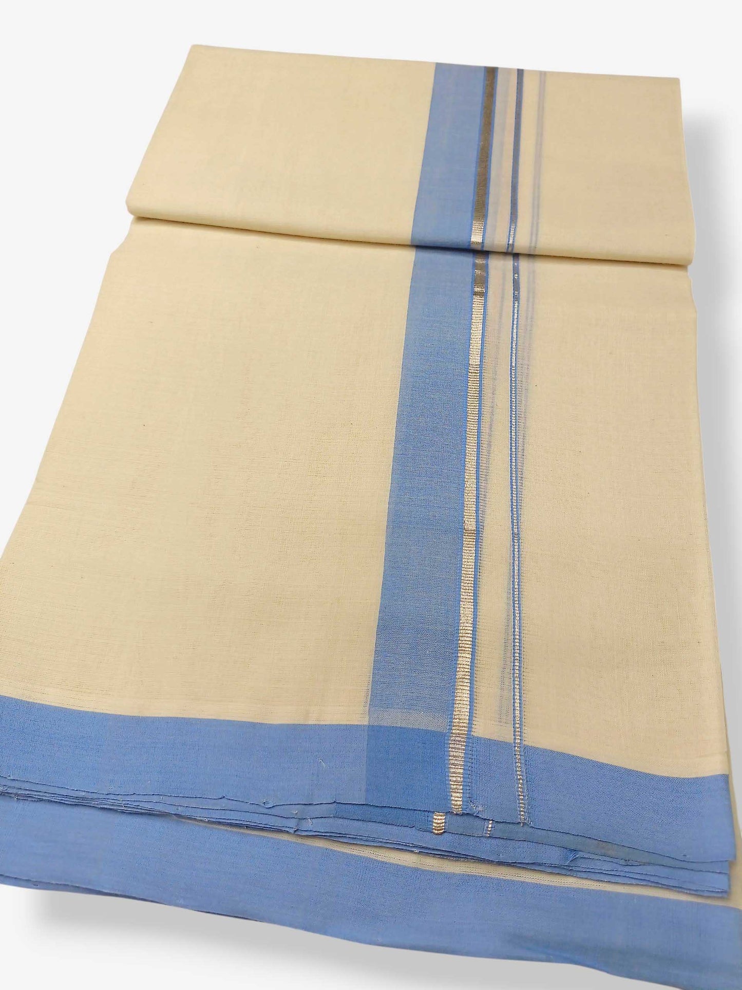 Balaramapuram Handloom Double Mundu Pure Cotton with Blue Border