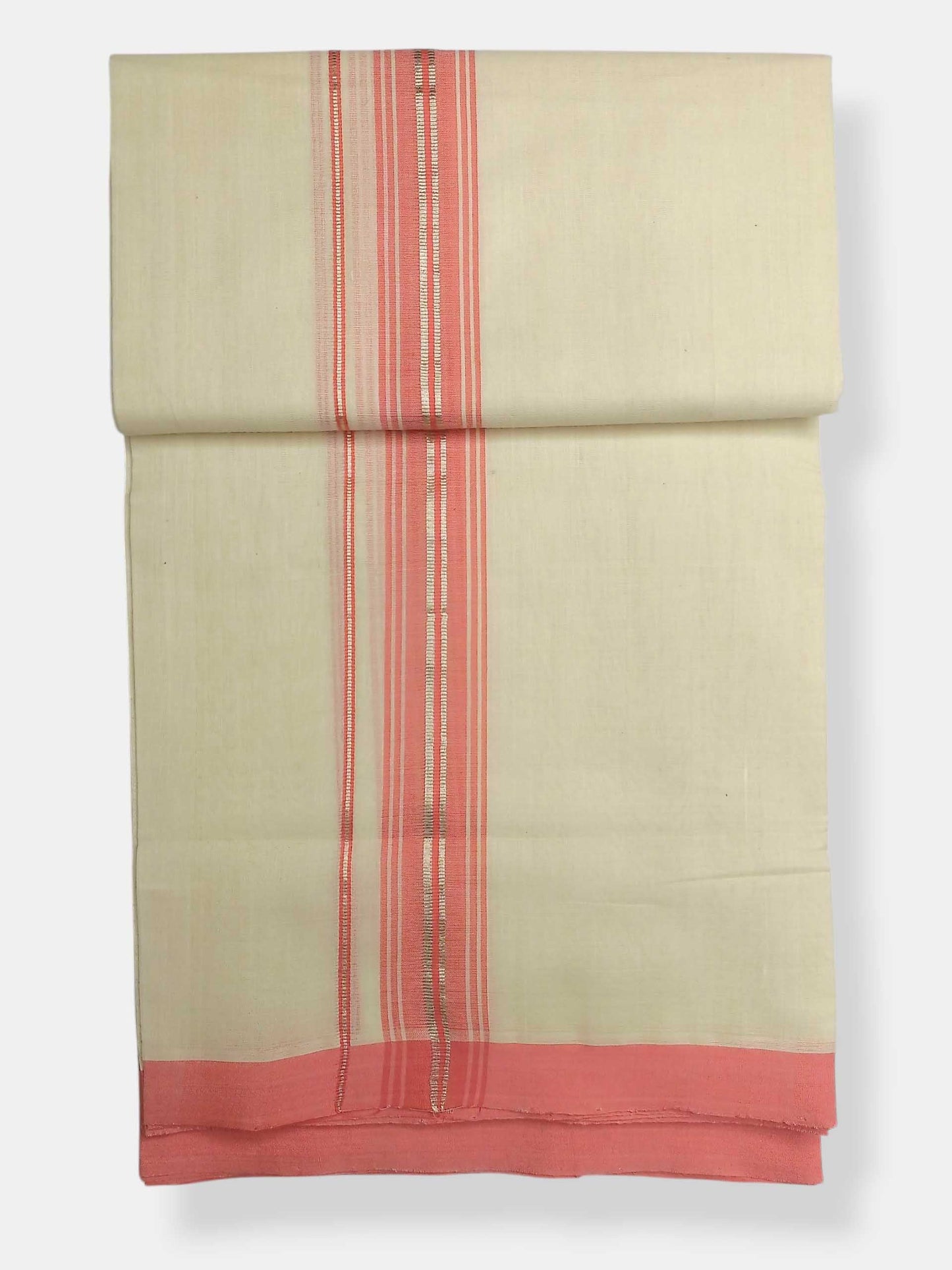 Balaramapuram Handloom Double Mundu Pure Cotton with Rose Border