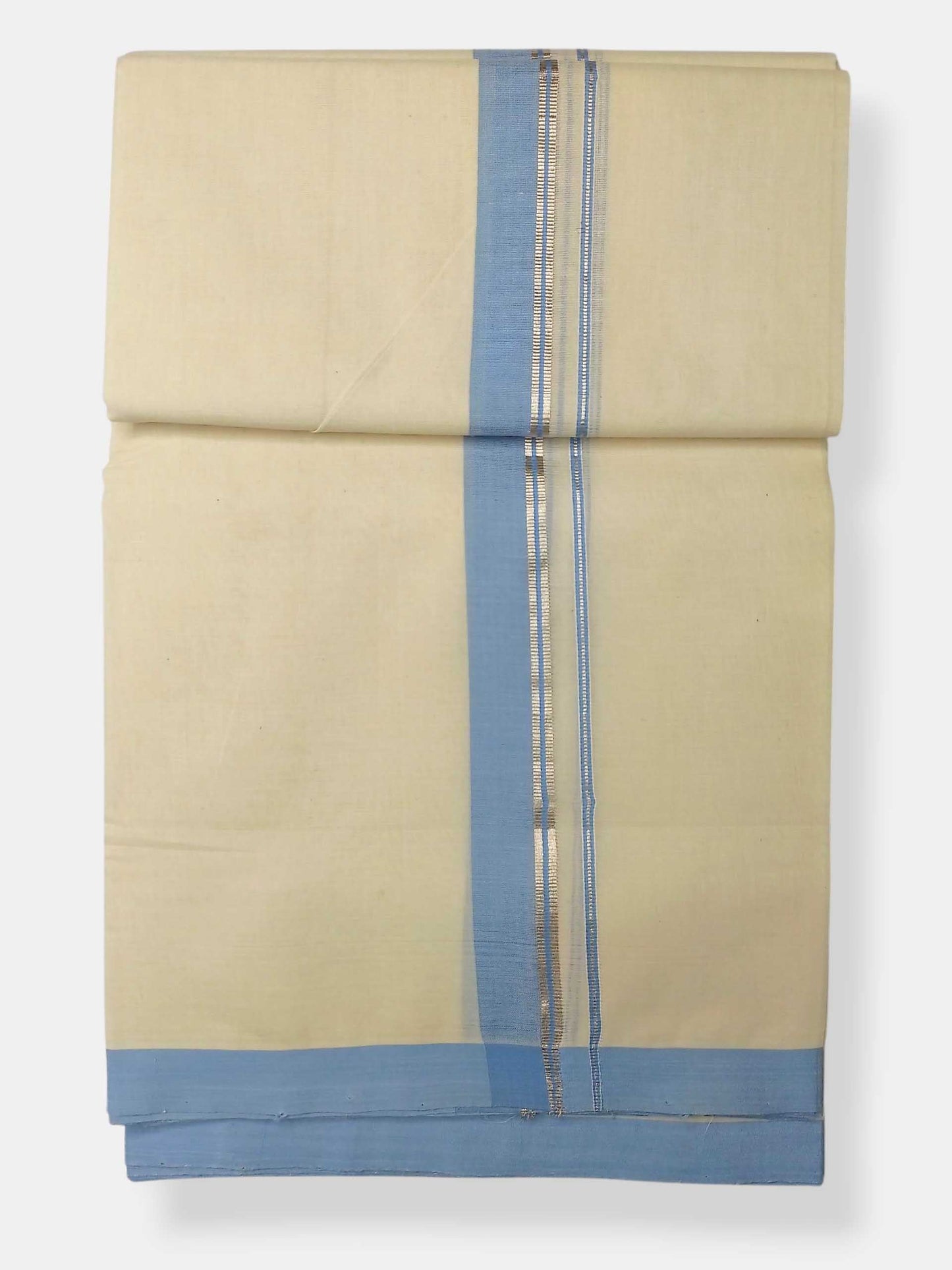 Balaramapuram Handloom Double Mundu Pure Cotton with Blue Border