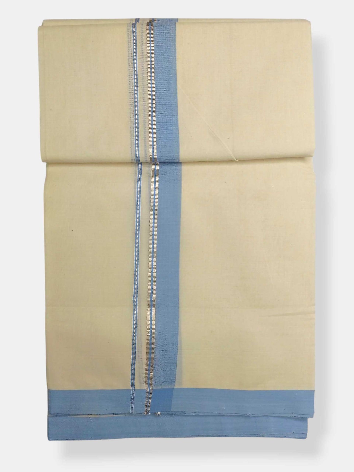 Balaramapuram Handloom Double Mundu Pure Cotton with Blue Border