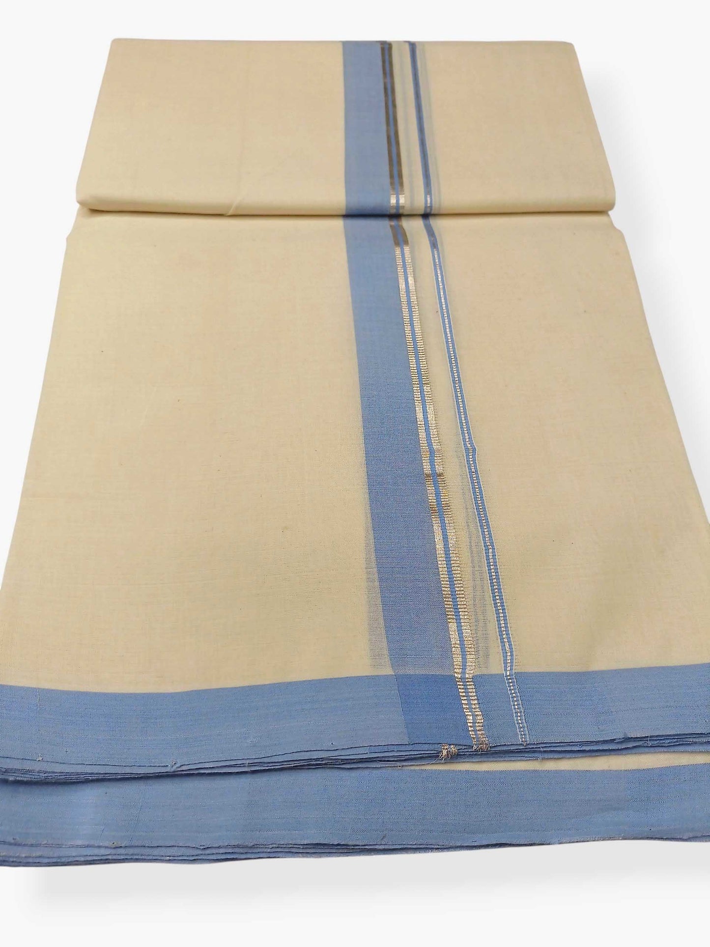 Balaramapuram Handloom Double Mundu Pure Cotton with Blue Border