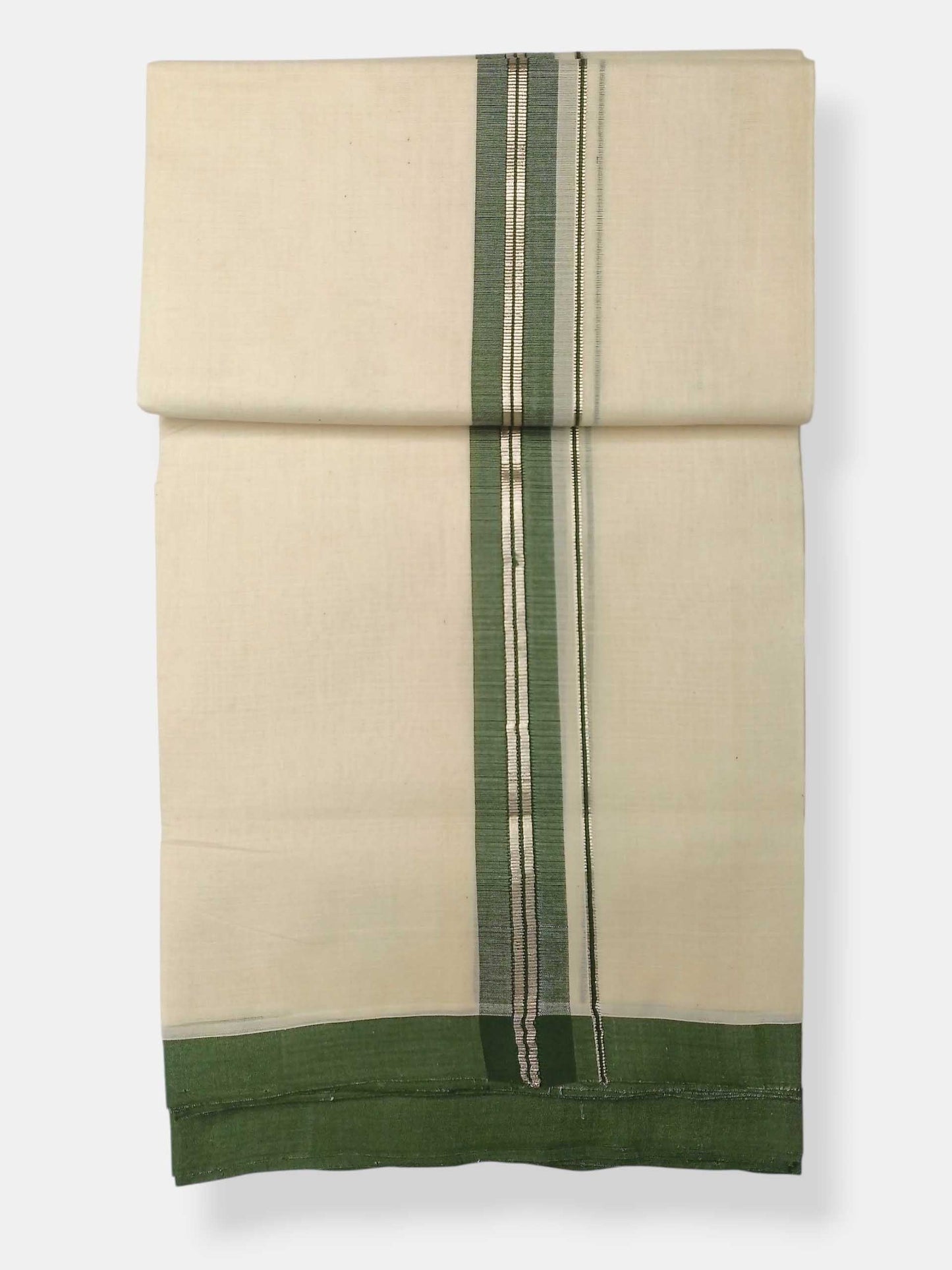 Balaramapuram Handloom Double Mundu Pure Cotton with Green Border