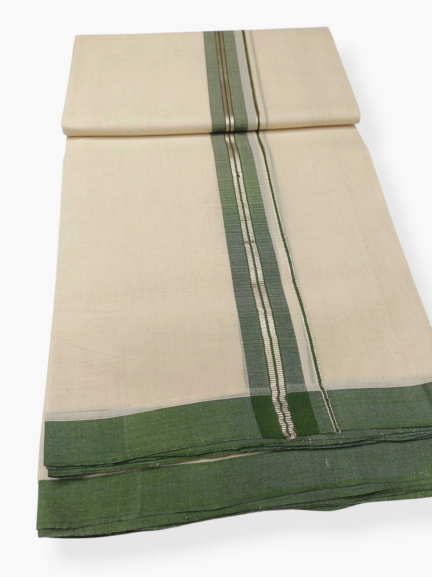Balaramapuram Handloom Double Mundu Pure Cotton with Green Border