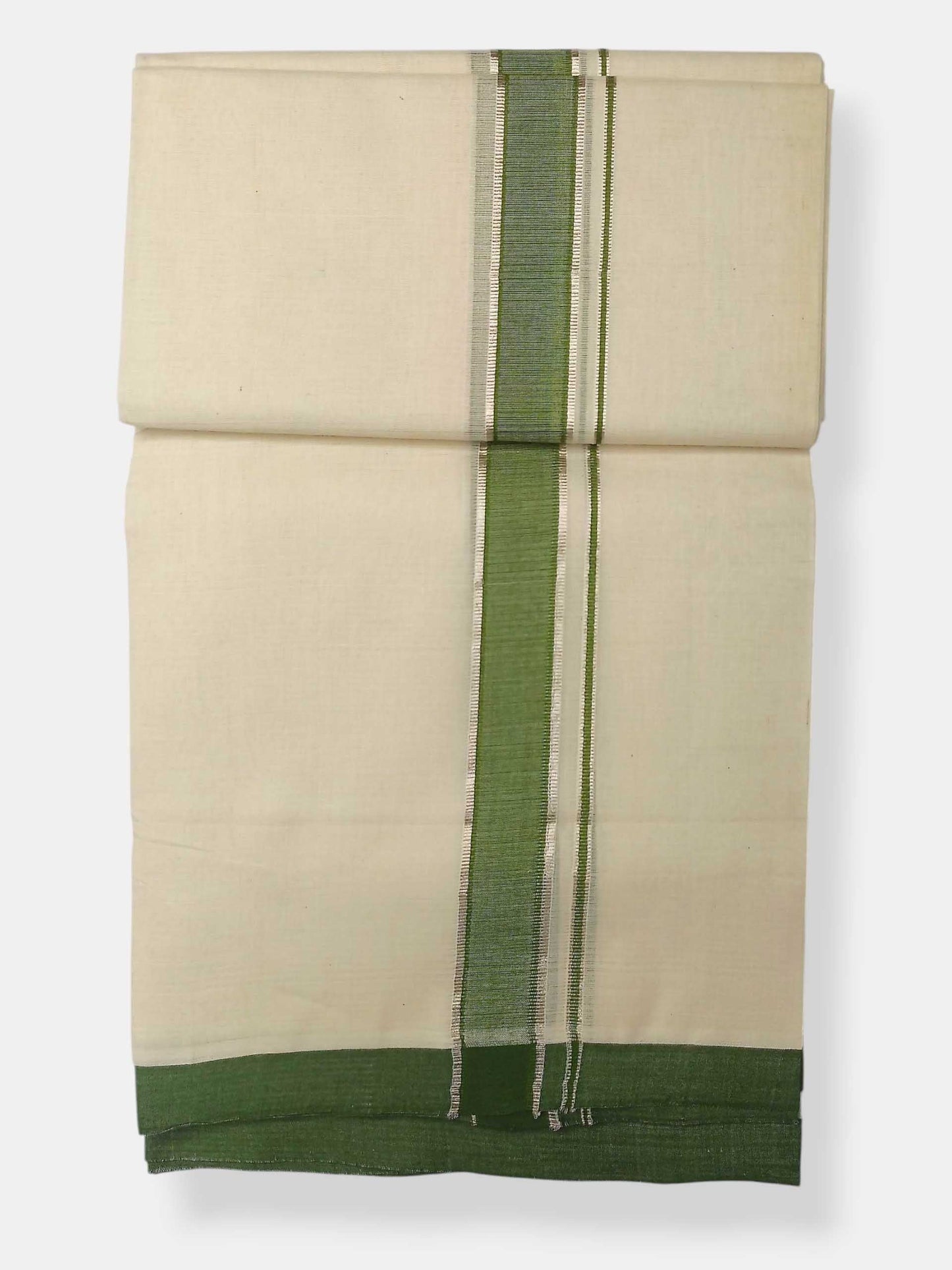 Balaramapuram Handloom Double Mundu Pure Cotton with Green Border