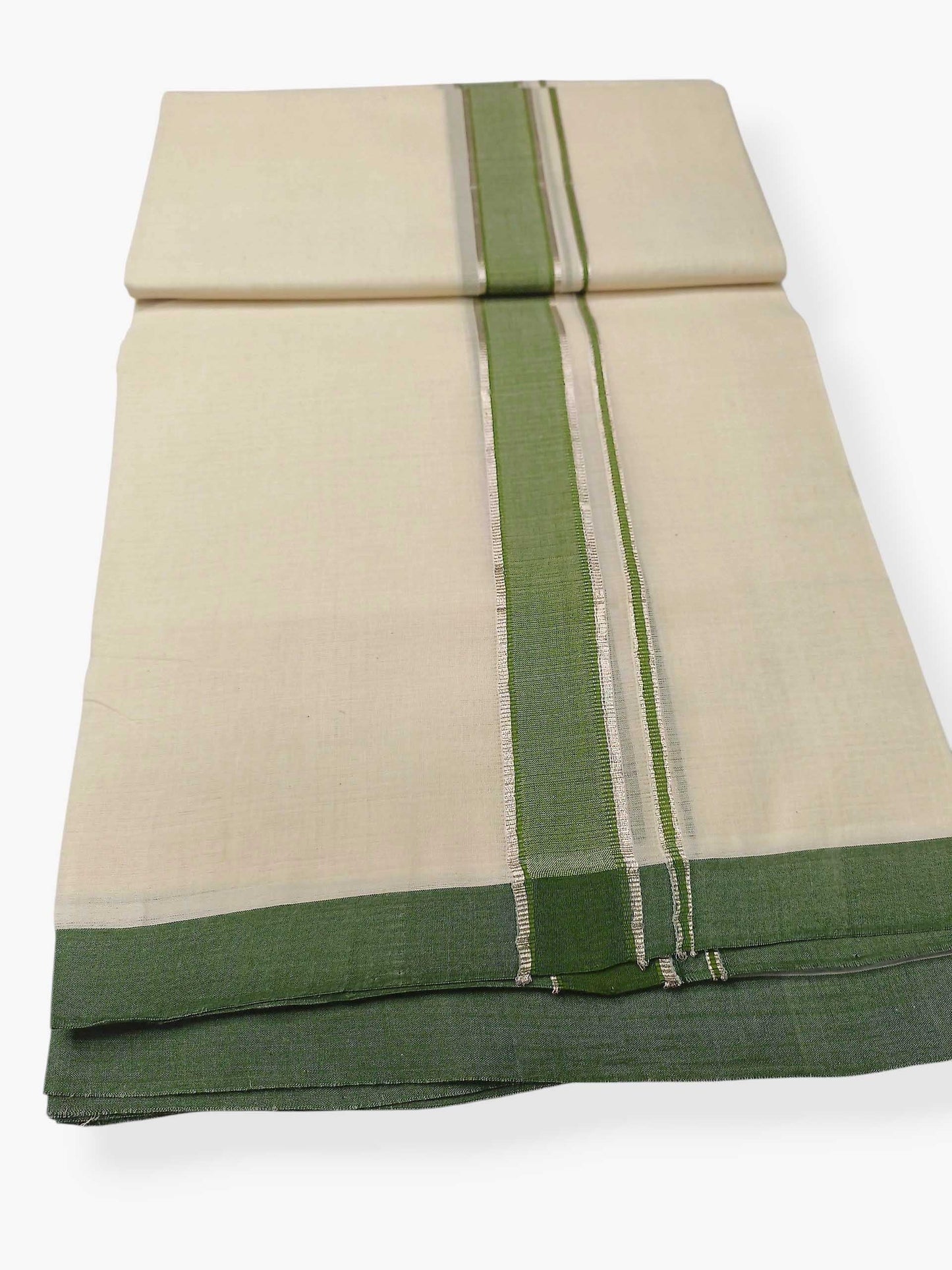 Balaramapuram Handloom Double Mundu Pure Cotton with Green Border
