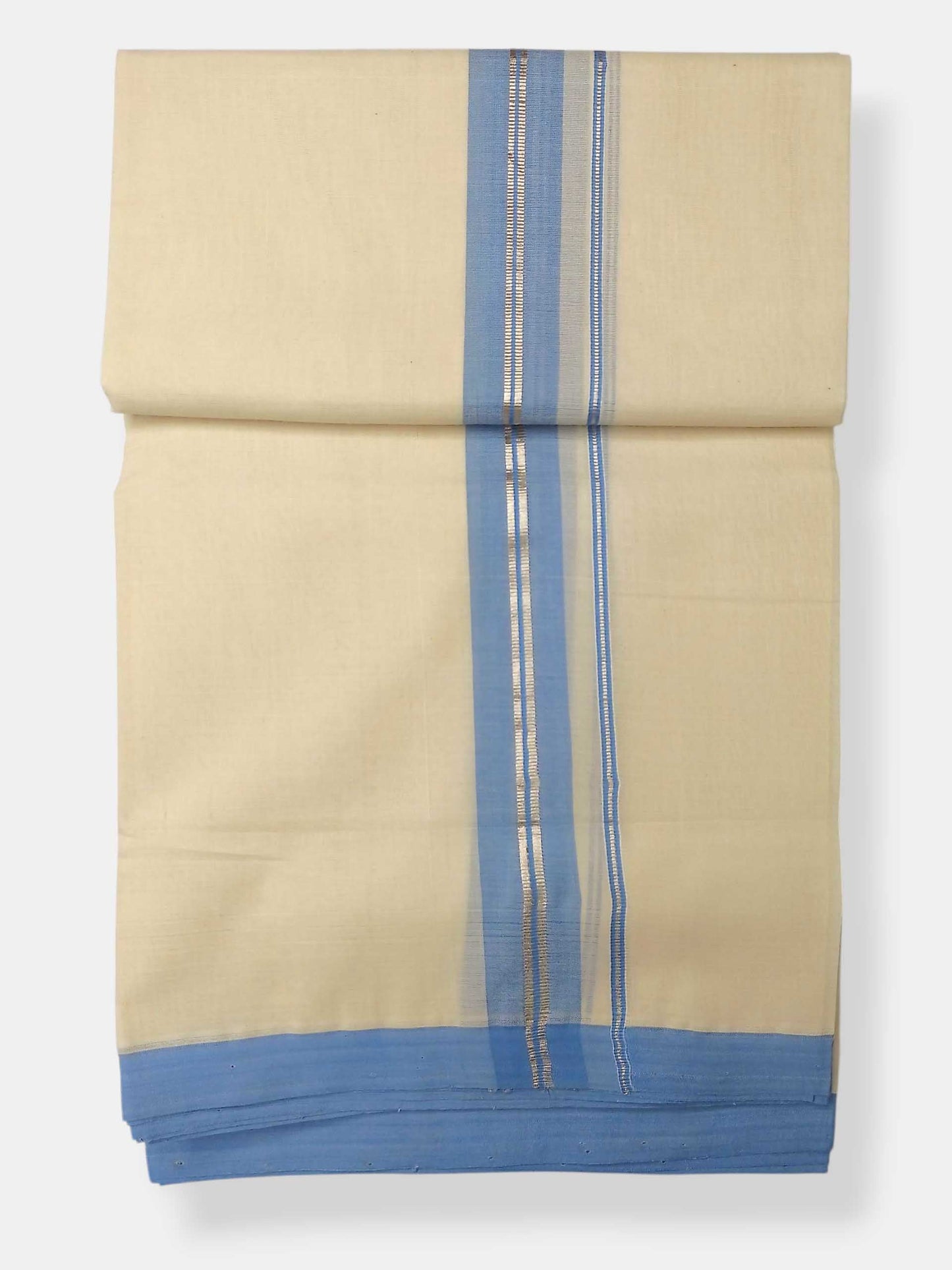 Balaramapuram Handloom Double Mundu Pure Cotton with Blue Border
