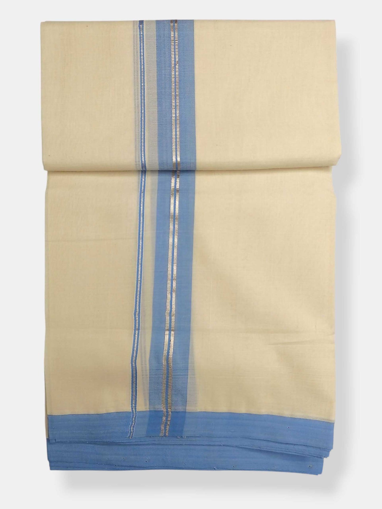 Balaramapuram Handloom Double Mundu Pure Cotton with Blue Border
