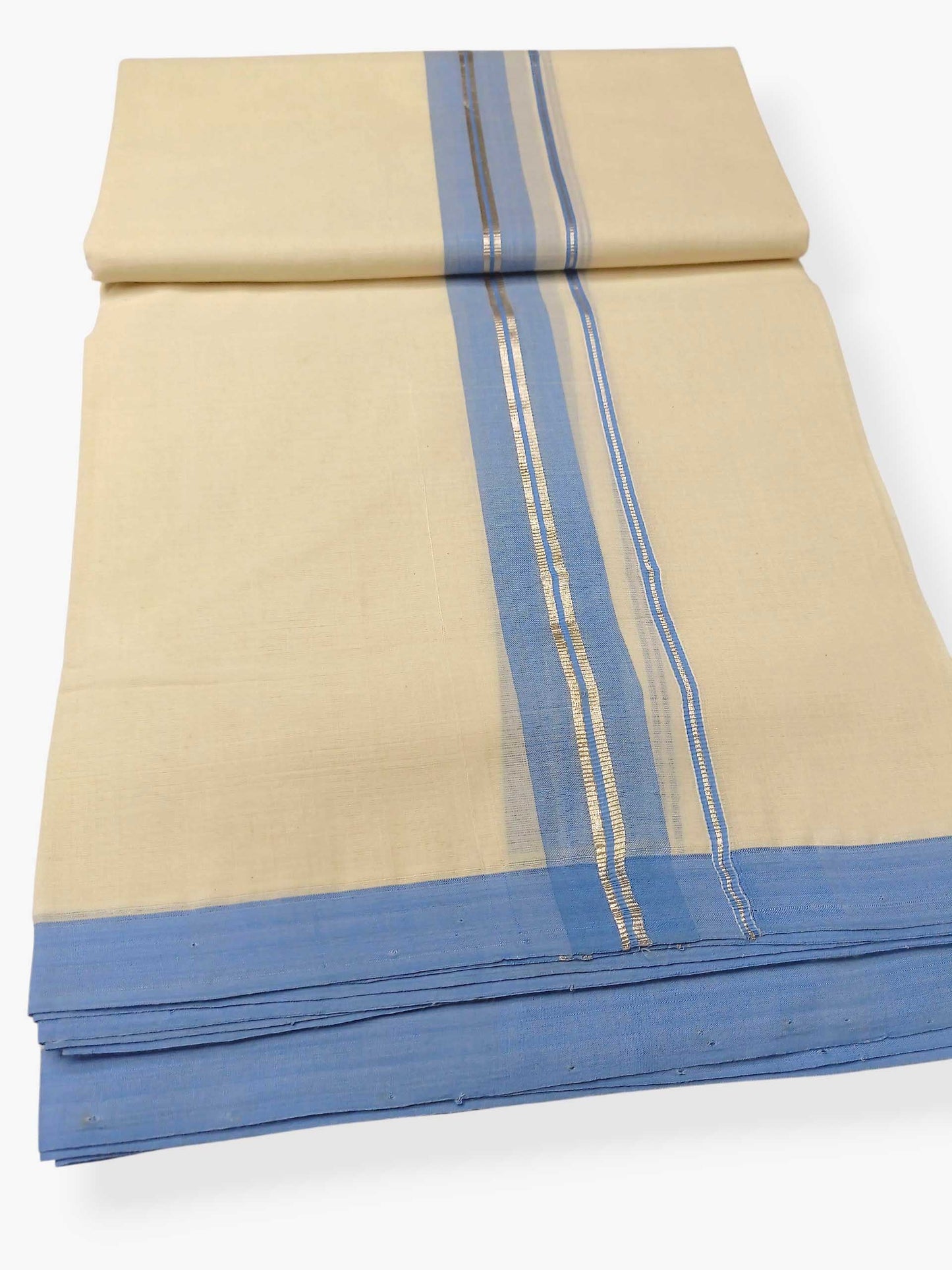 Balaramapuram Handloom Double Mundu Pure Cotton with Blue Border