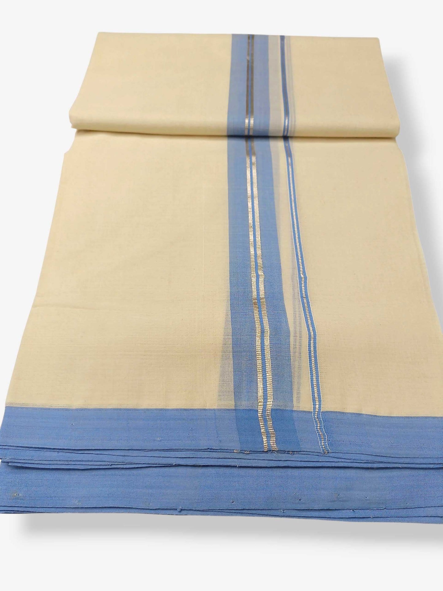 Balaramapuram Handloom Double Mundu Pure Cotton with Blue Border