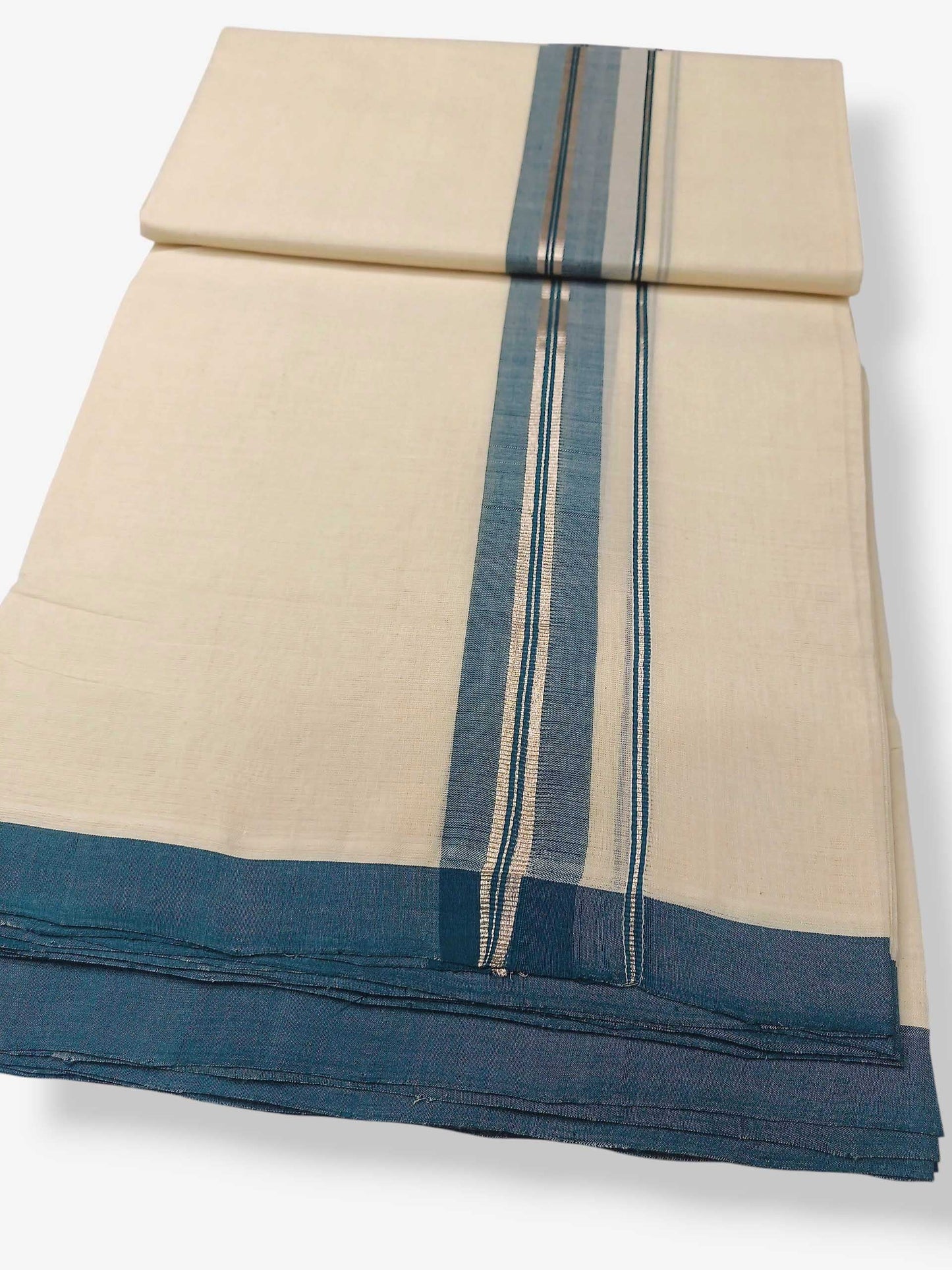 Balaramapuram Handloom Double Mundu Pure Cotton with Green Border