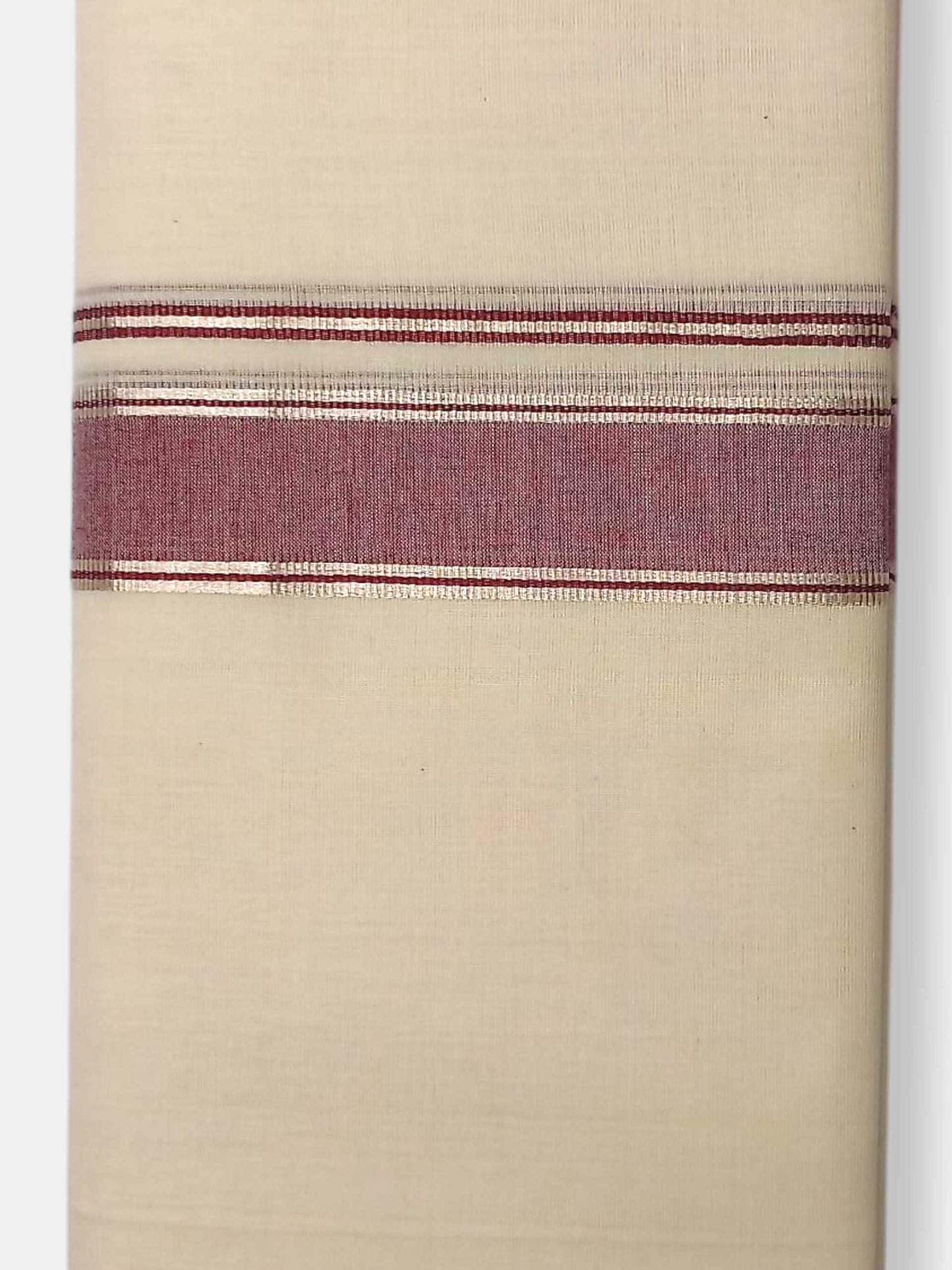 Balaramapuram Handloom Double Mundu Pure Cotton with Maroon Border