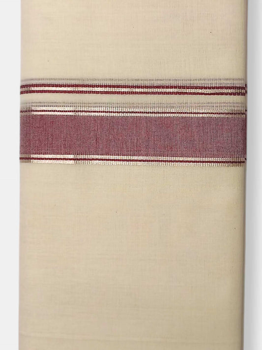 Balaramapuram Handloom Double Mundu Pure Cotton with Maroon Border