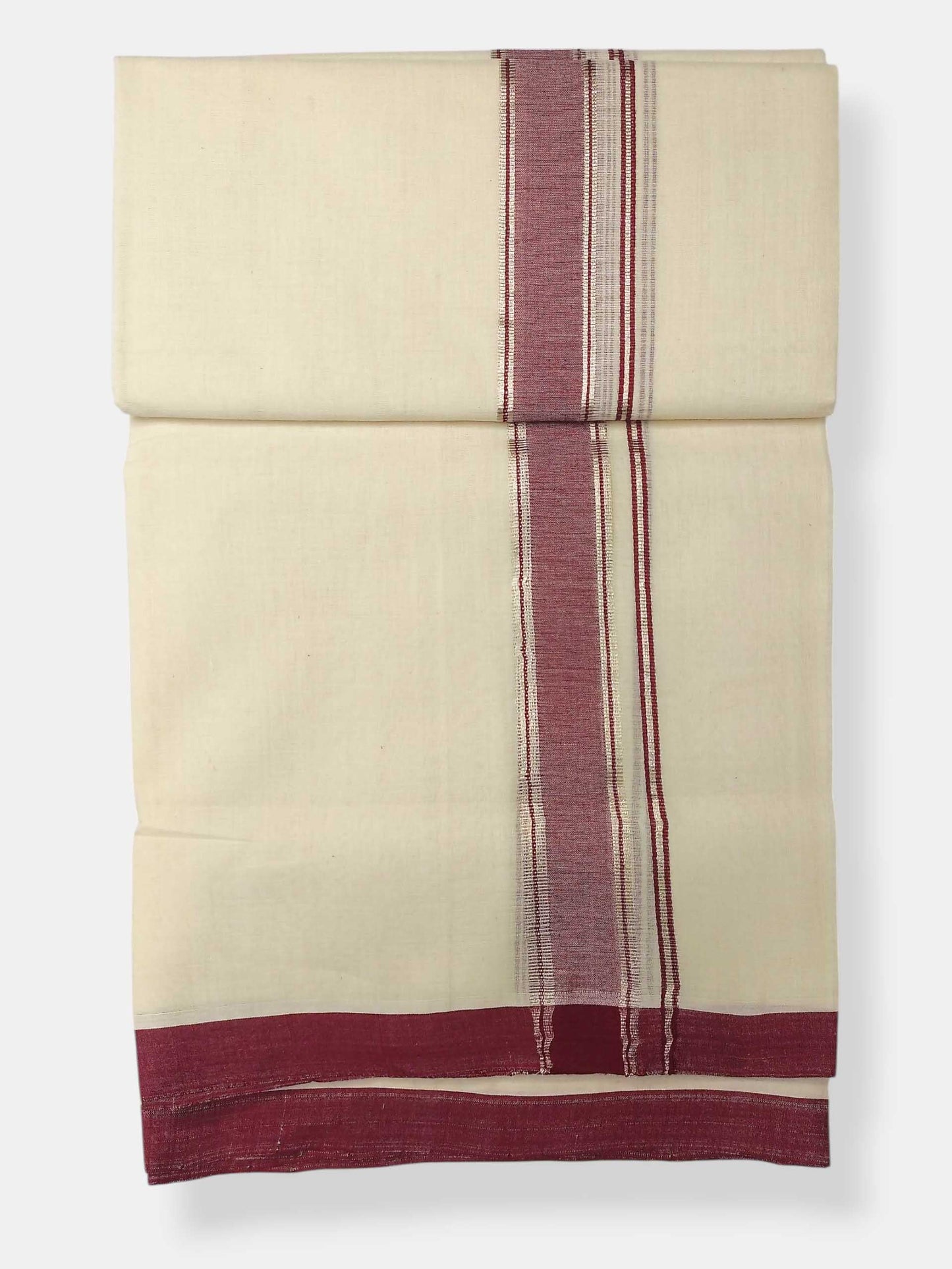 Balaramapuram Handloom Double Mundu Pure Cotton with Maroon Border