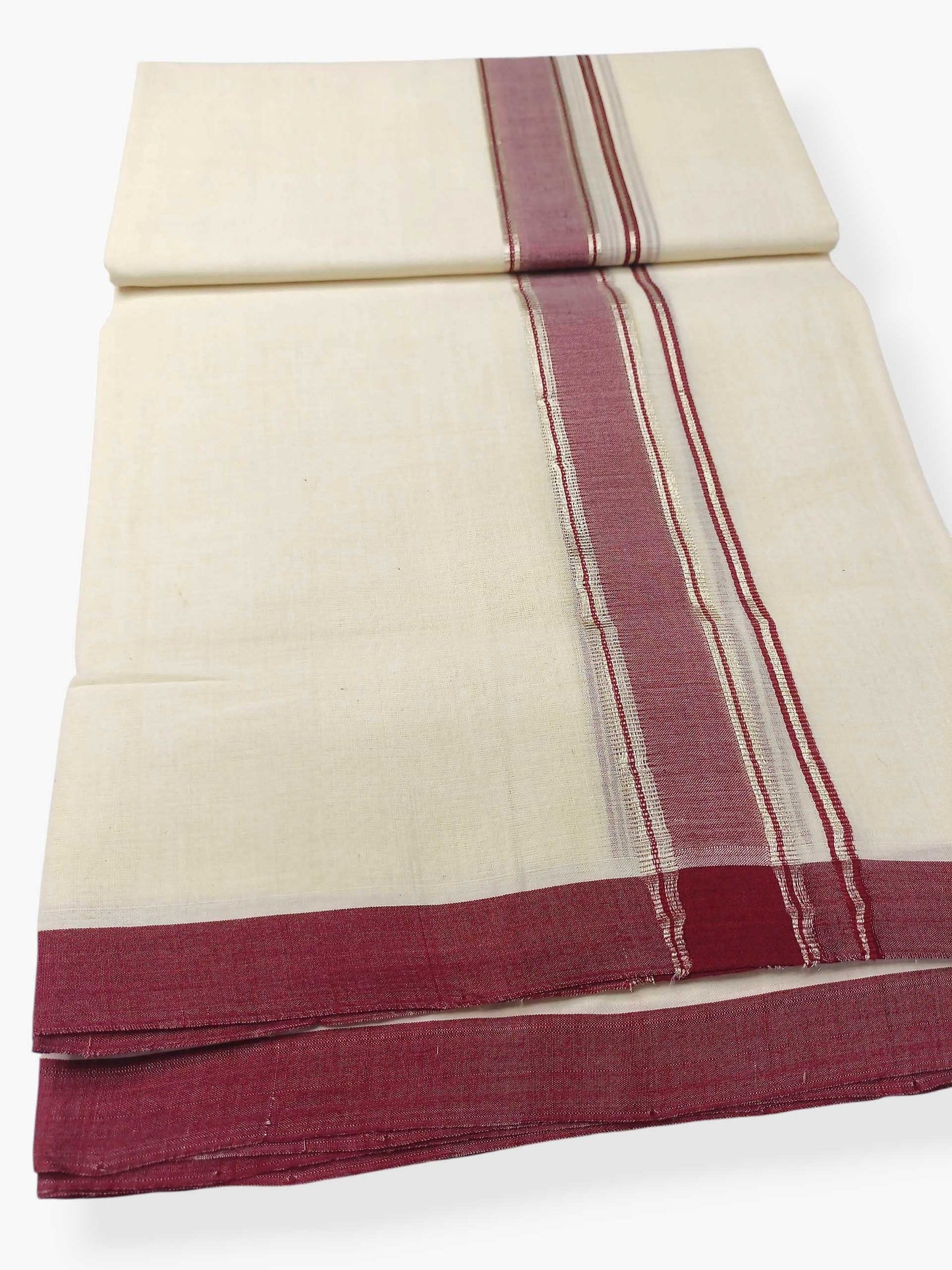 Balaramapuram Handloom Double Mundu Pure Cotton with Maroon Border
