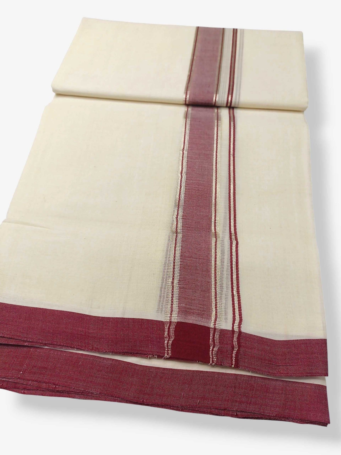Balaramapuram Handloom Double Mundu Pure Cotton with Maroon Border
