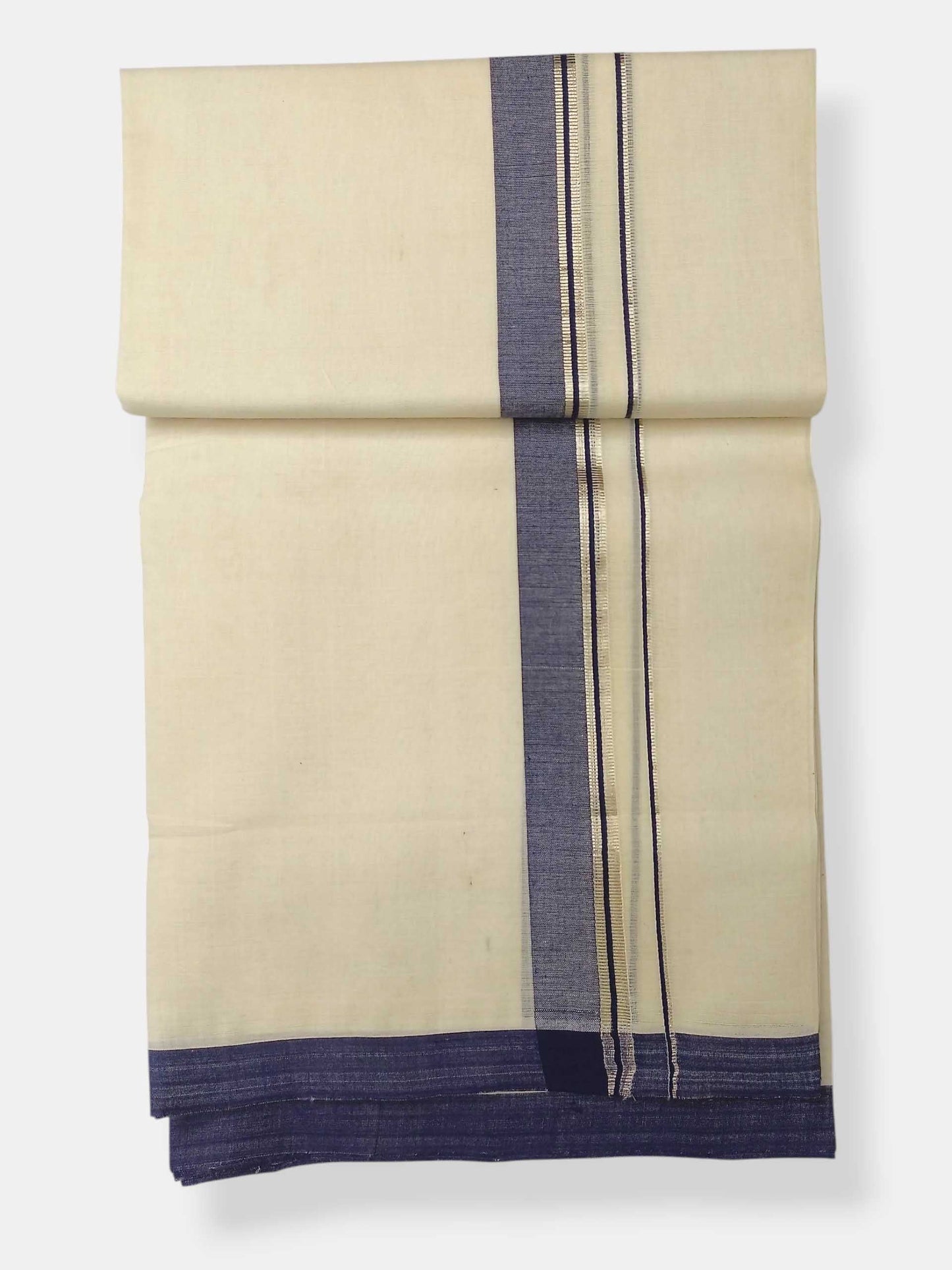 Balaramapuram Handloom Double Mundu Pure Cotton with Blue Border