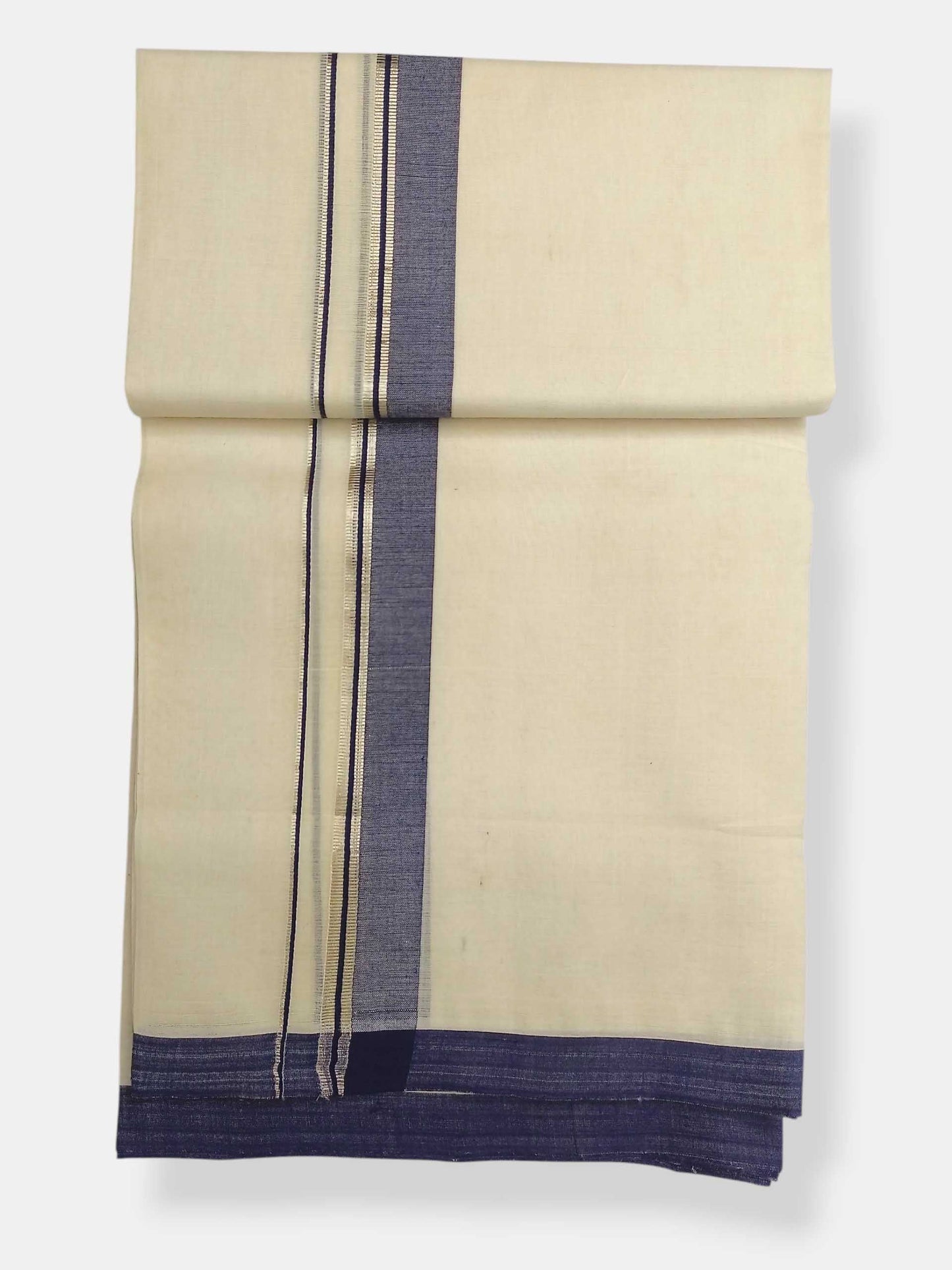 Balaramapuram Handloom Double Mundu Pure Cotton with Blue Border