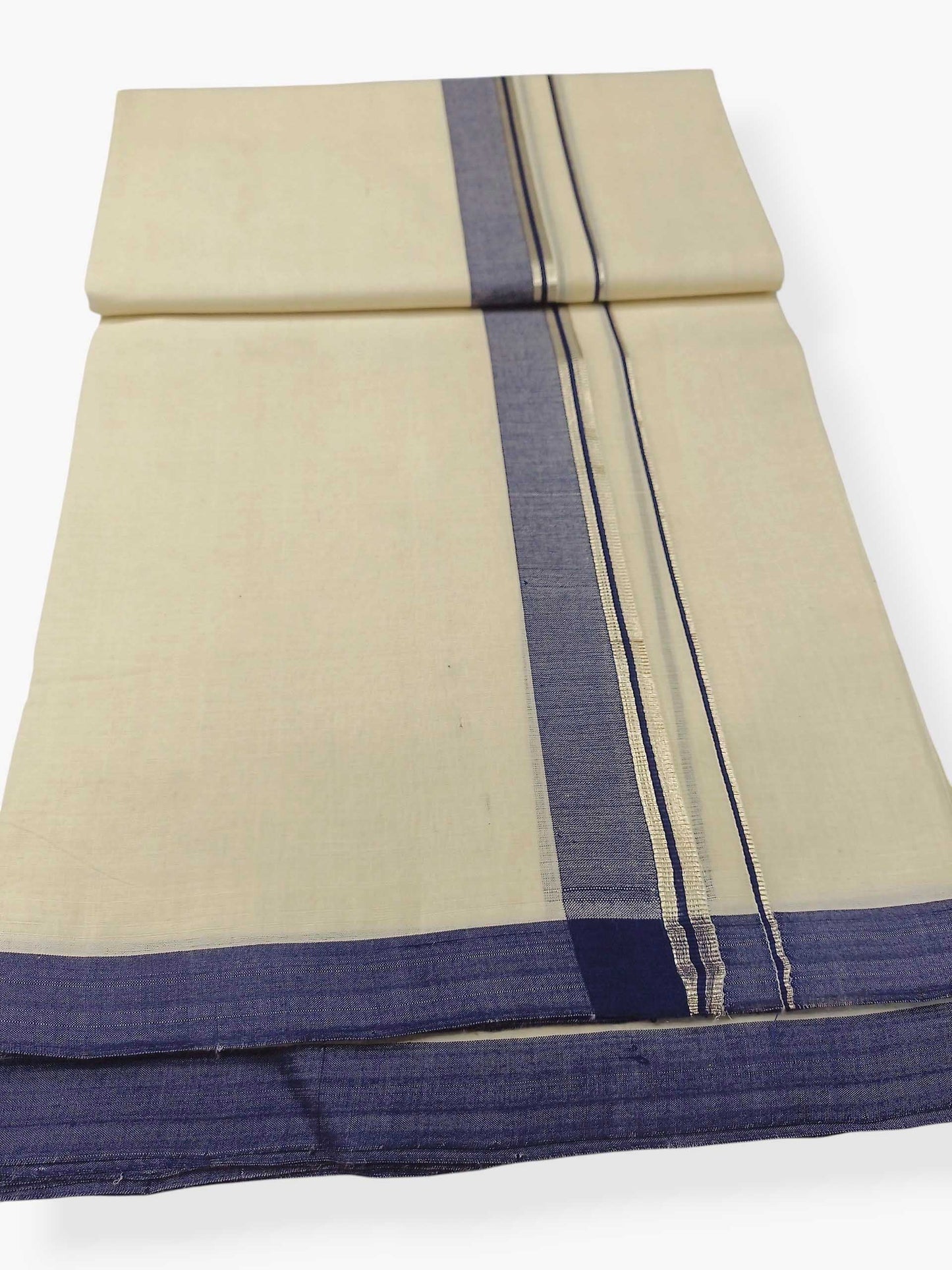 Balaramapuram Handloom Double Mundu Pure Cotton with Blue Border