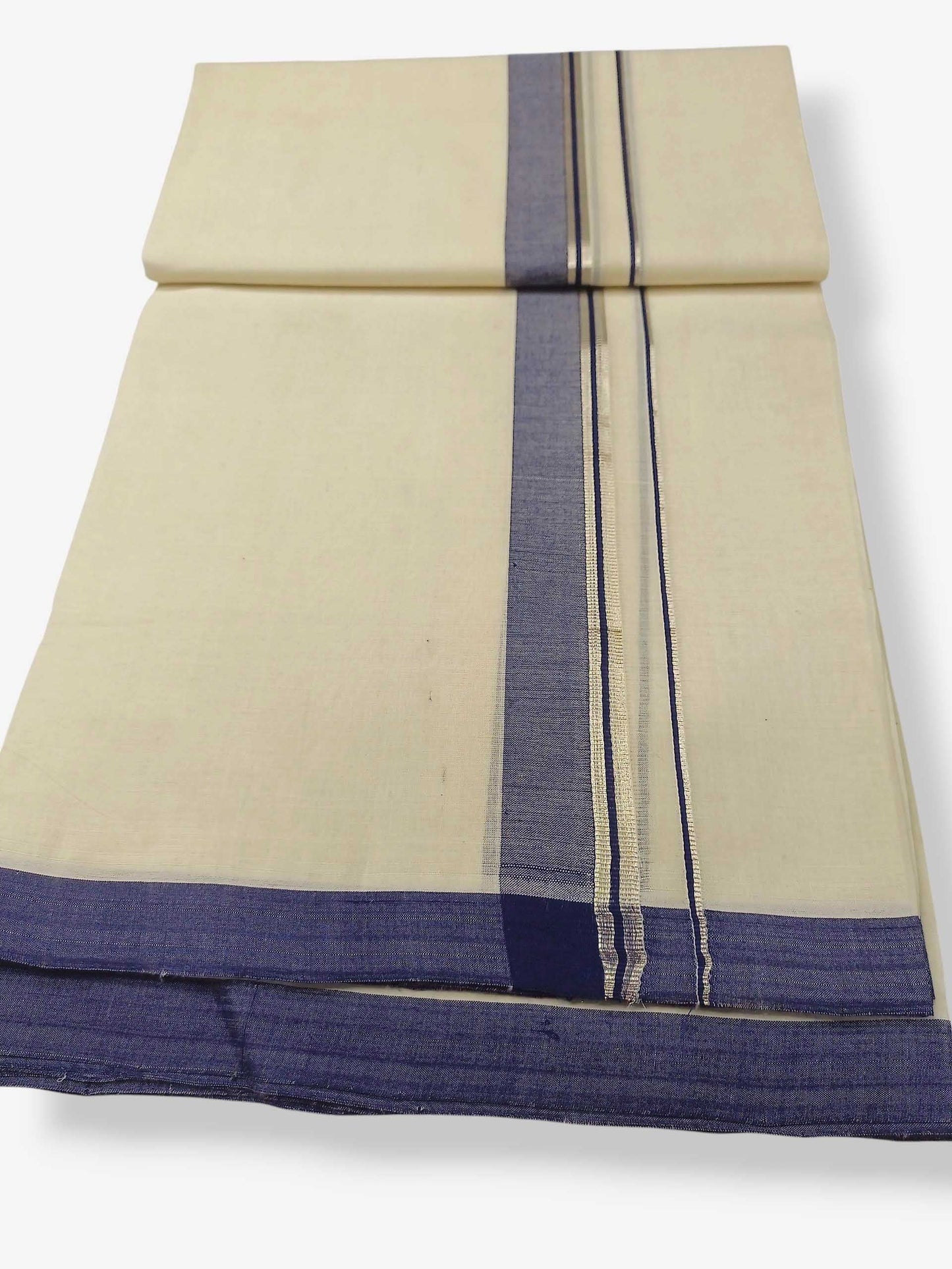 Balaramapuram Handloom Double Mundu Pure Cotton with Blue Border