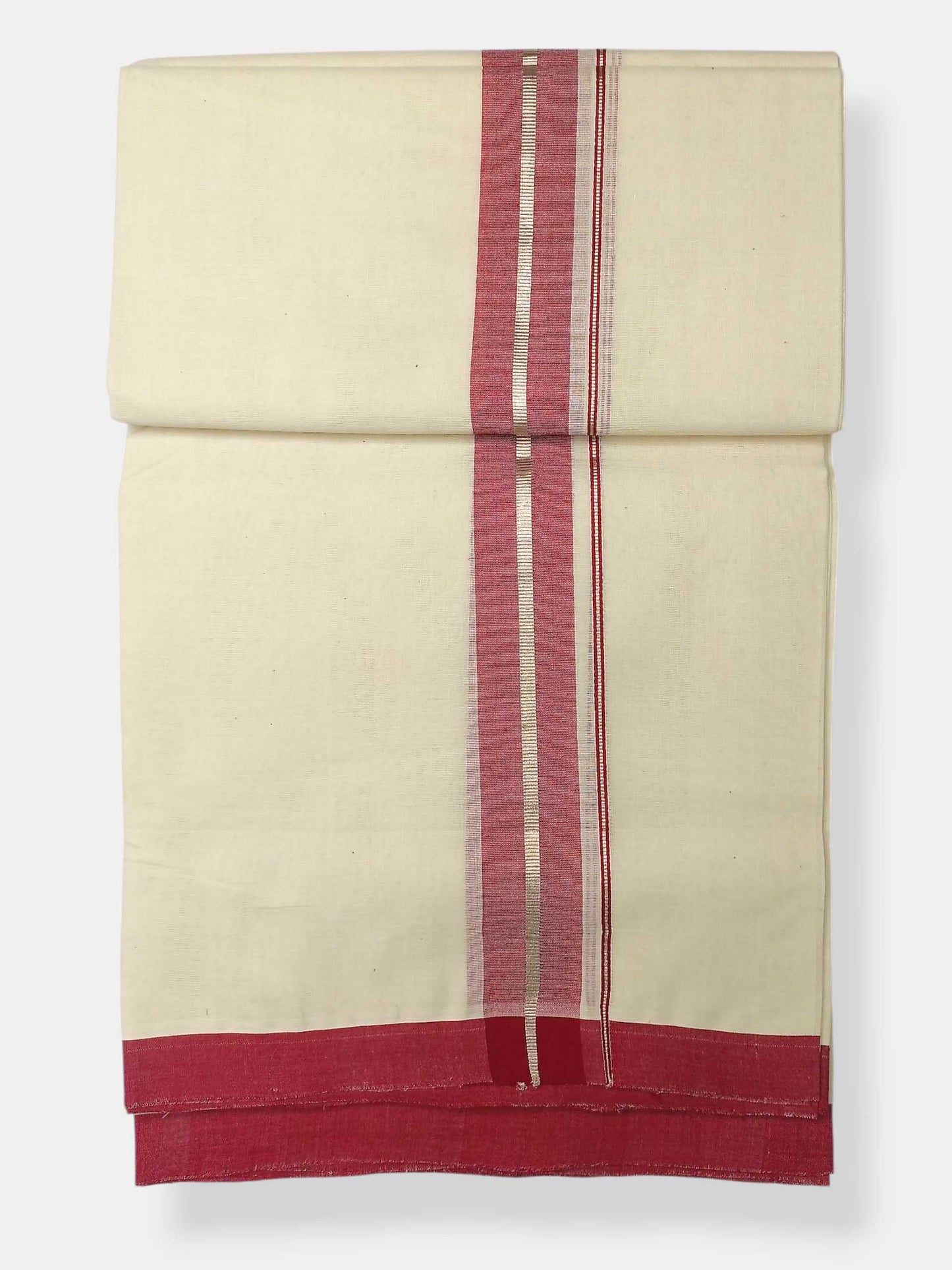 Balaramapuram Handloom Double Mundu Pure Cotton with Red Border