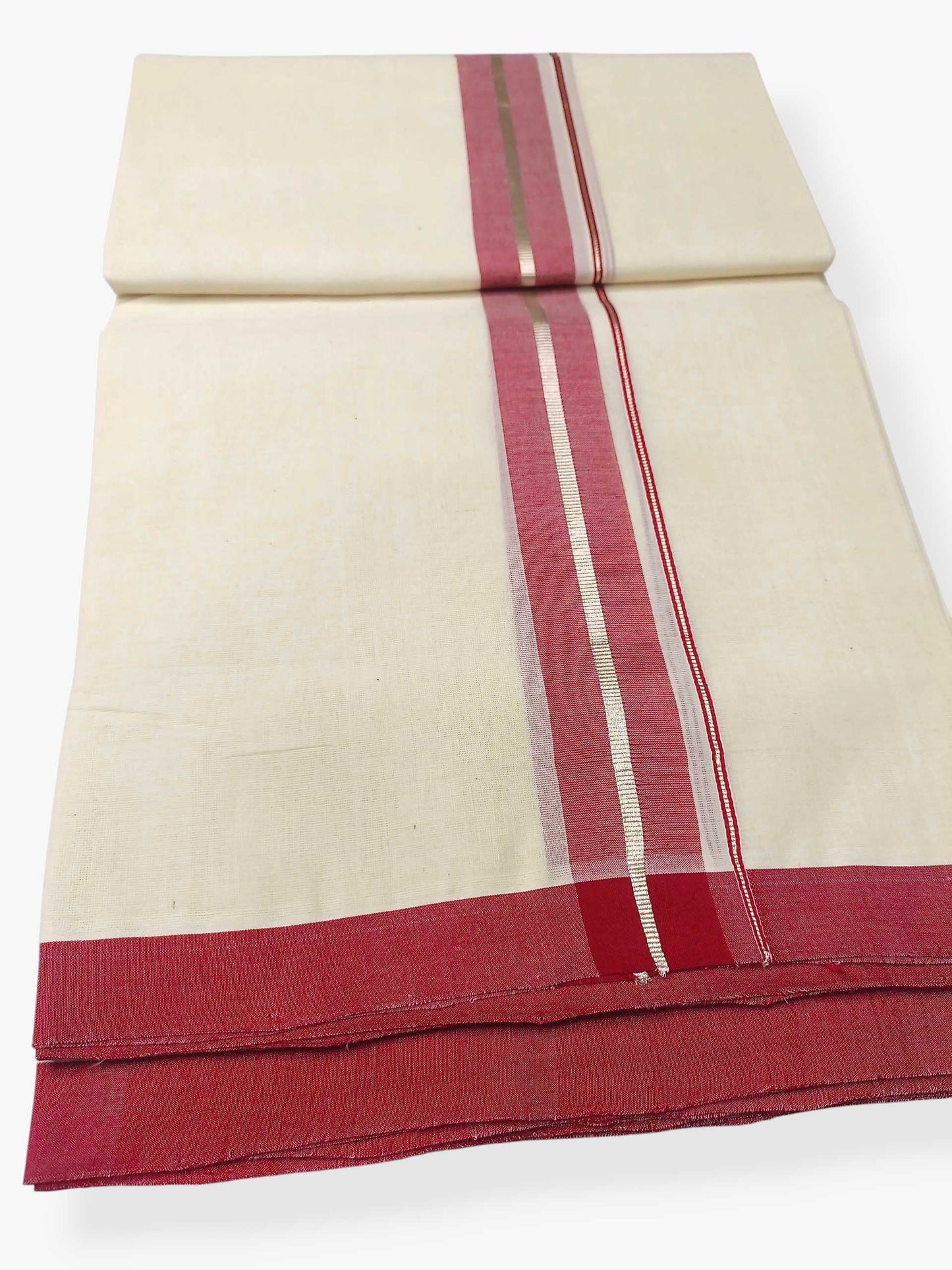 Balaramapuram Handloom Double Mundu Pure Cotton with Red Border
