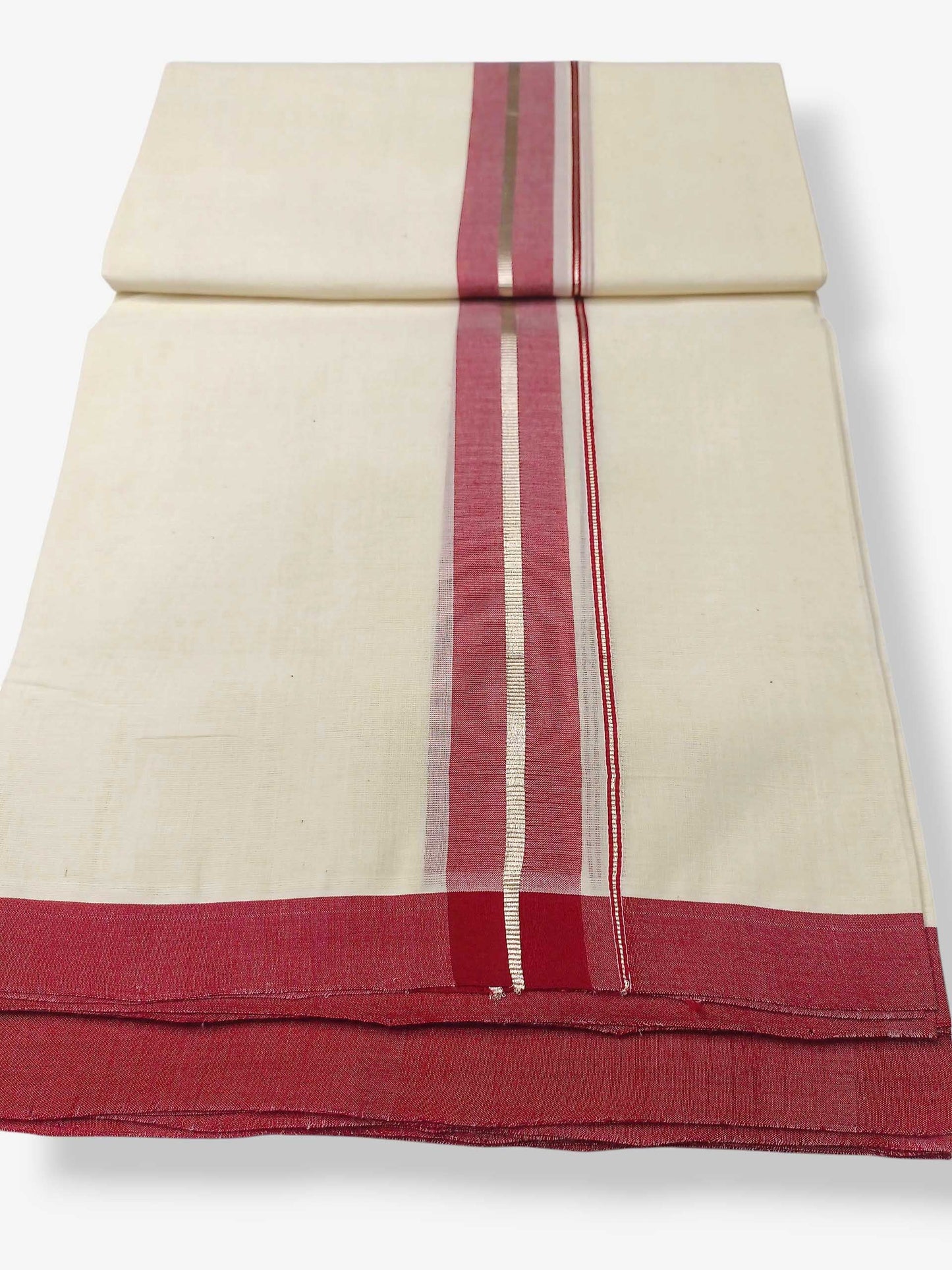 Balaramapuram Handloom Double Mundu Pure Cotton with Red Border