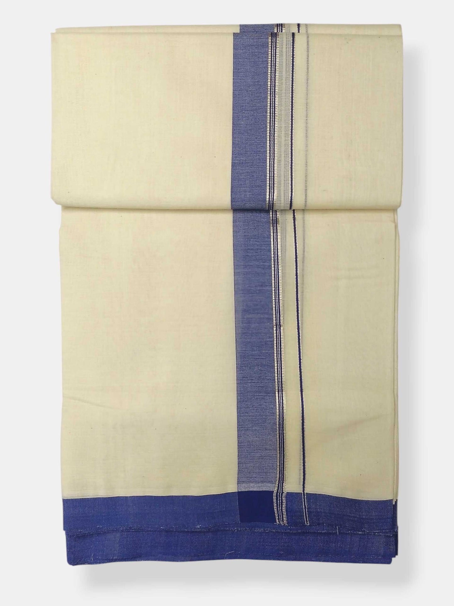 Balaramapuram Handloom Double Mundu Pure Cotton with Blue Border