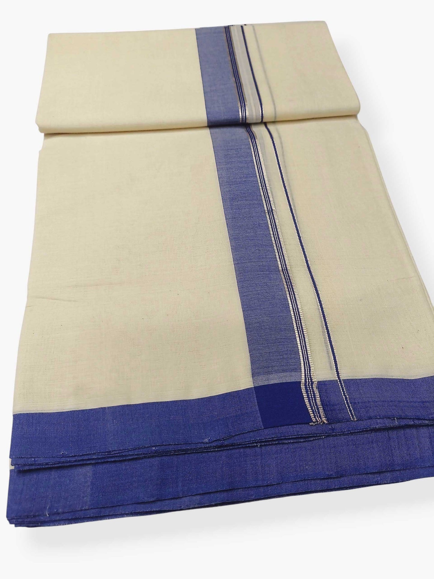 Balaramapuram Handloom Double Mundu Pure Cotton with Blue Border