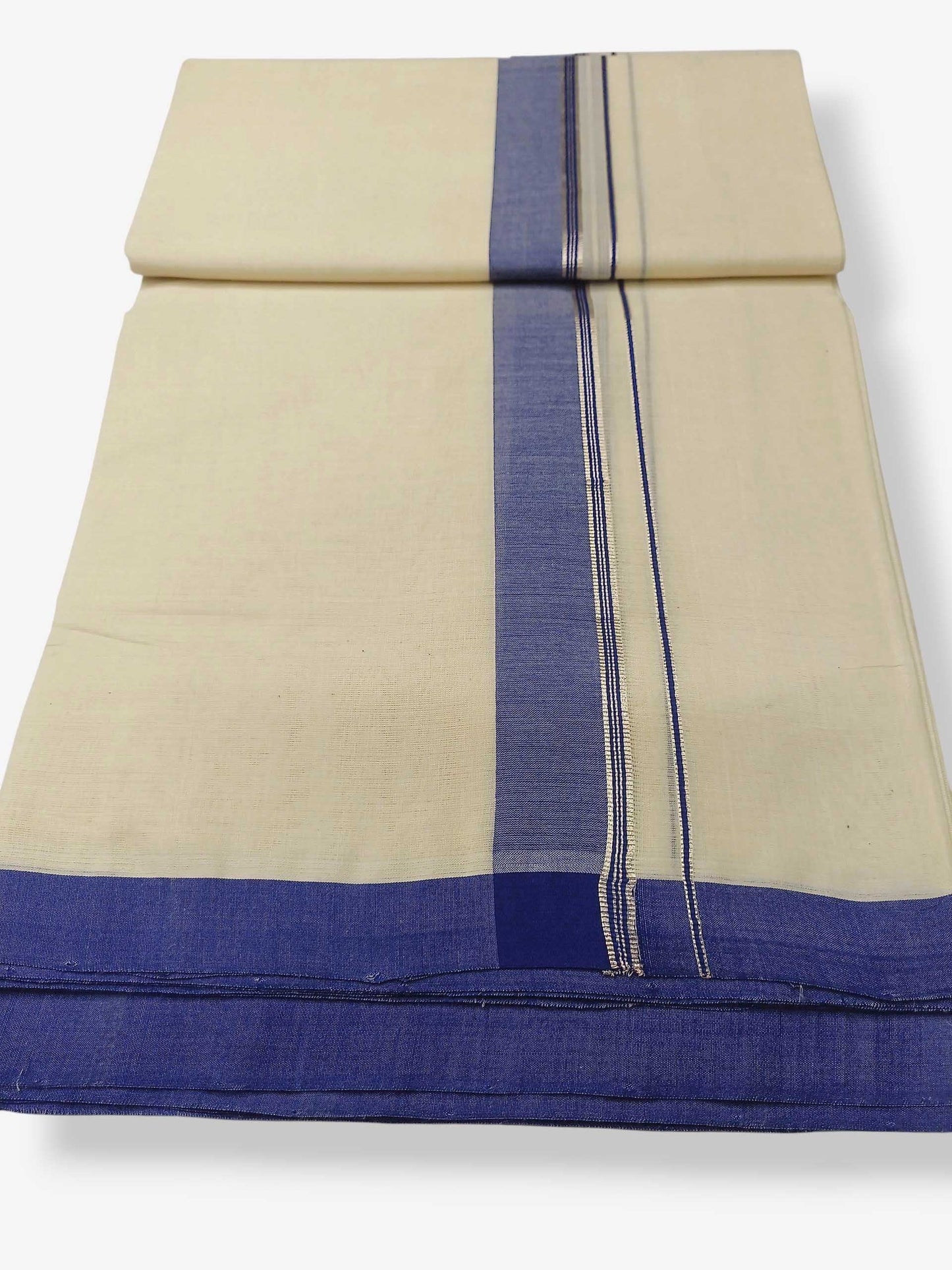 Balaramapuram Handloom Double Mundu Pure Cotton with Blue Border