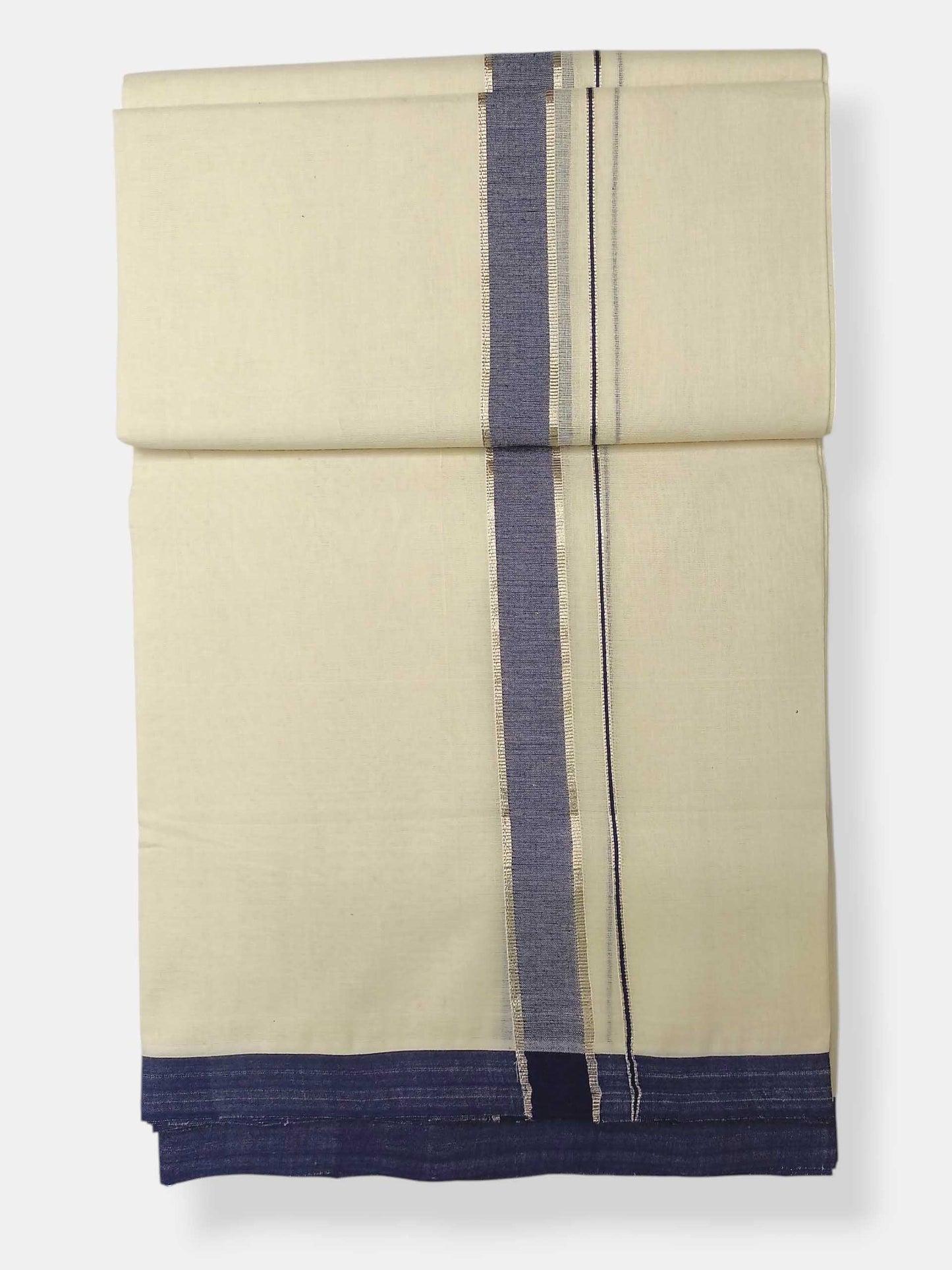 Balaramapuram Handloom Double Mundu Pure Cotton with Blue Border
