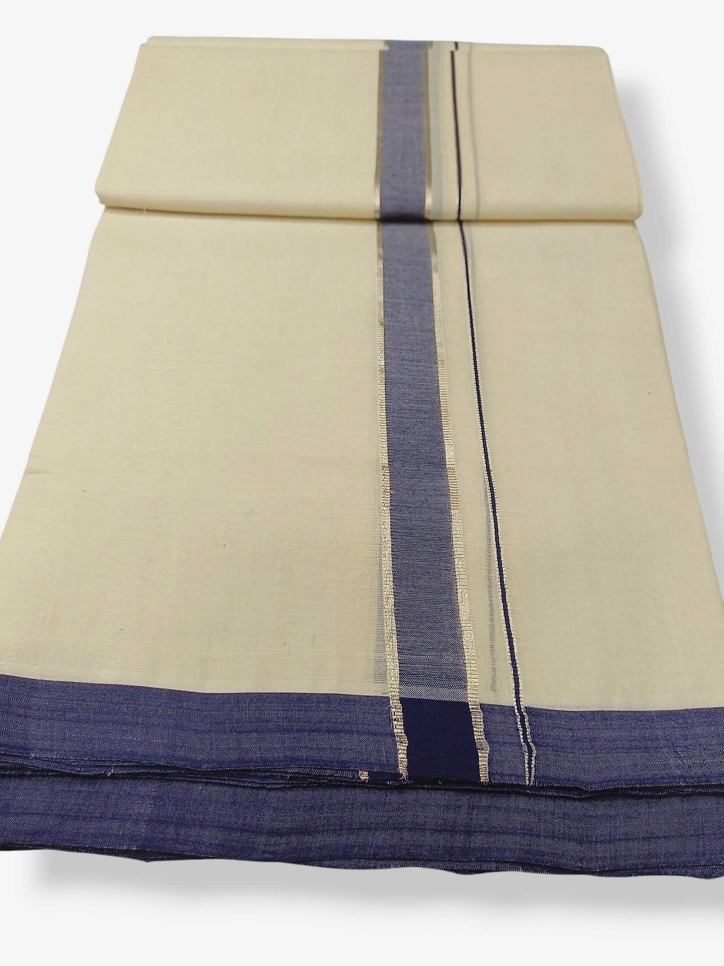Balaramapuram Handloom Double Mundu Pure Cotton with Blue Border