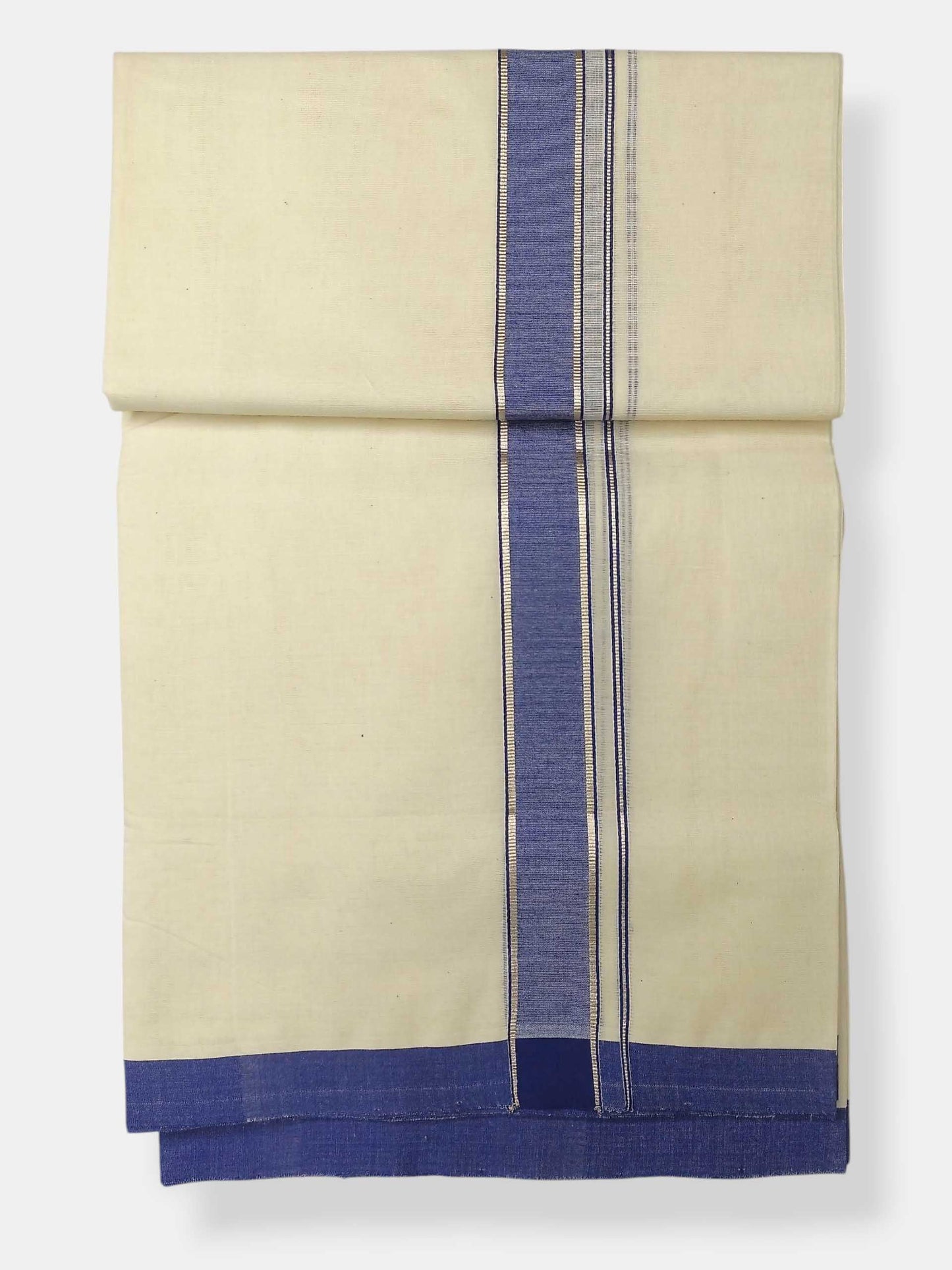 Balaramapuram Handloom Double Mundu Pure Cotton with Blue Border