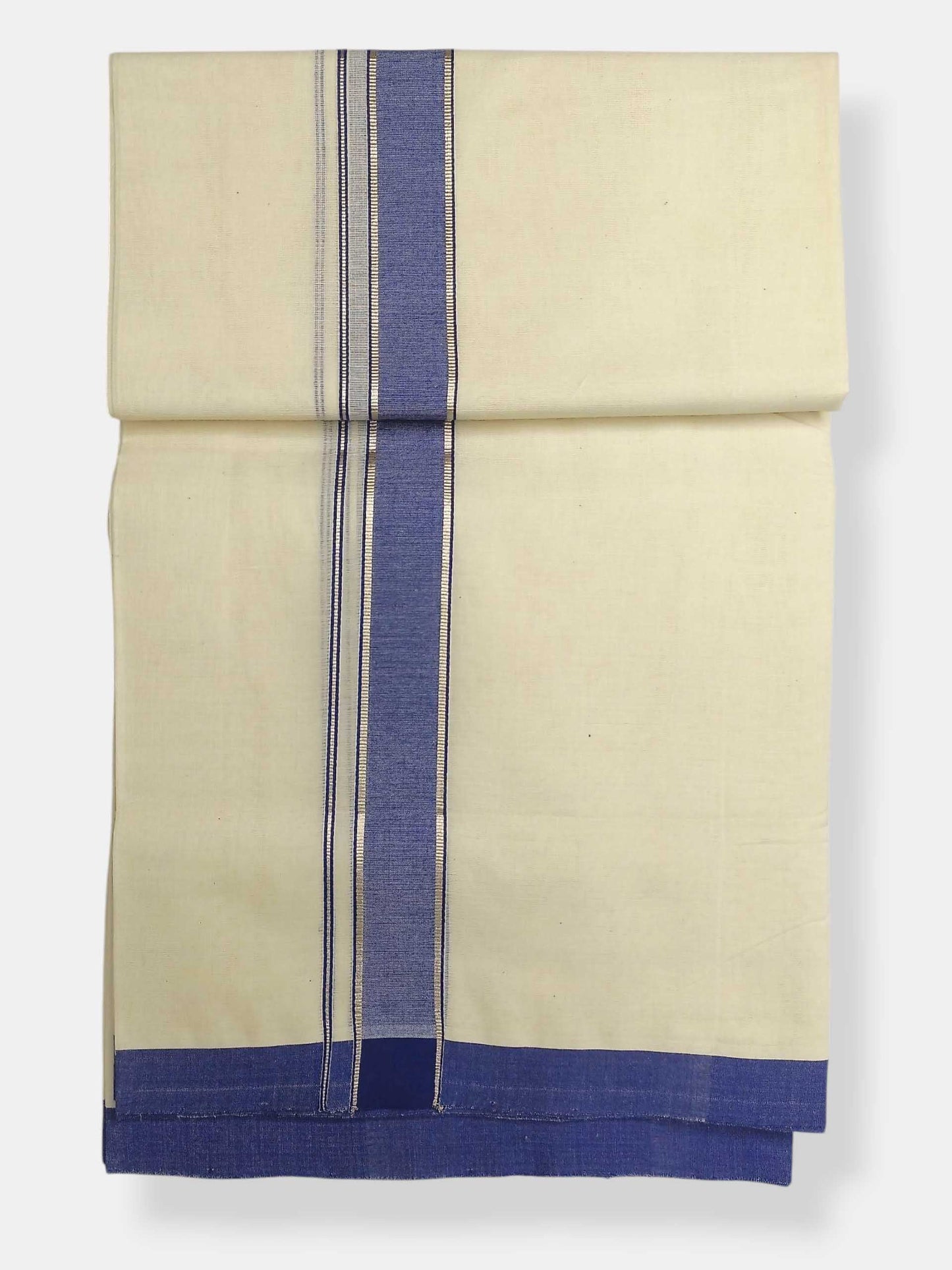 Balaramapuram Handloom Double Mundu Pure Cotton with Blue Border