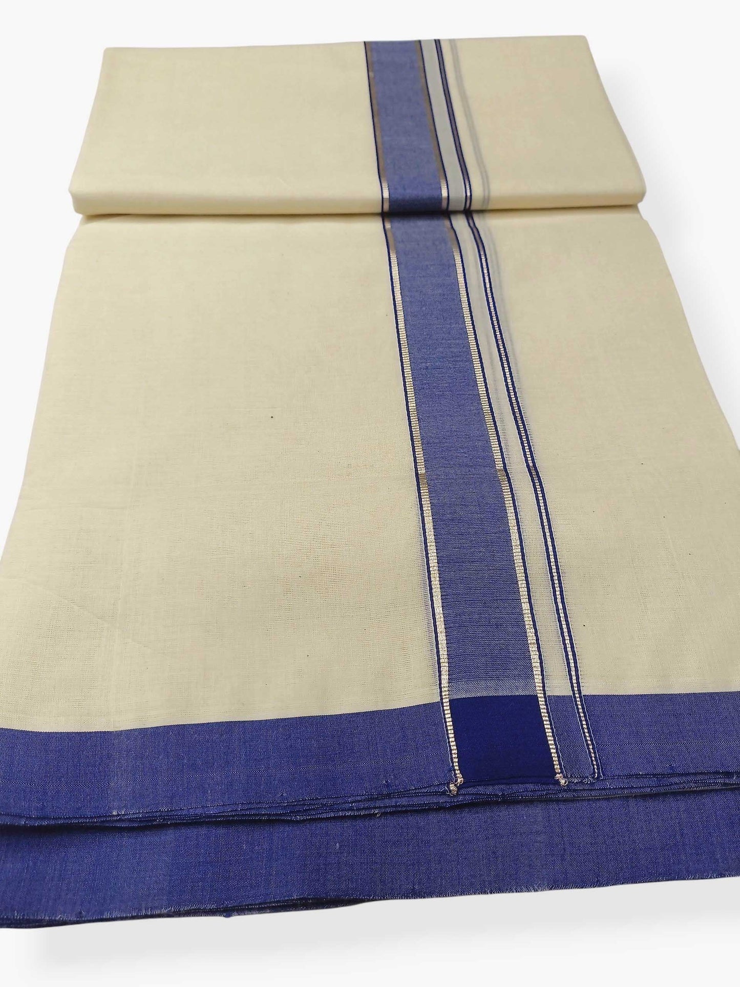 Balaramapuram Handloom Double Mundu Pure Cotton with Blue Border