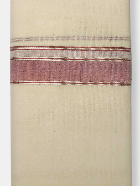 Balaramapuram Handloom Double Mundu Pure Cotton with Rose Border