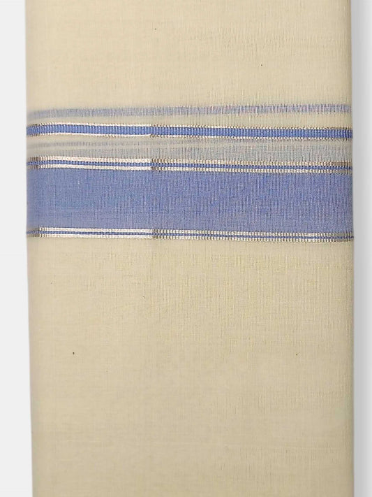 Balaramapuram Handloom Double Mundu Pure Cotton with Blue Border